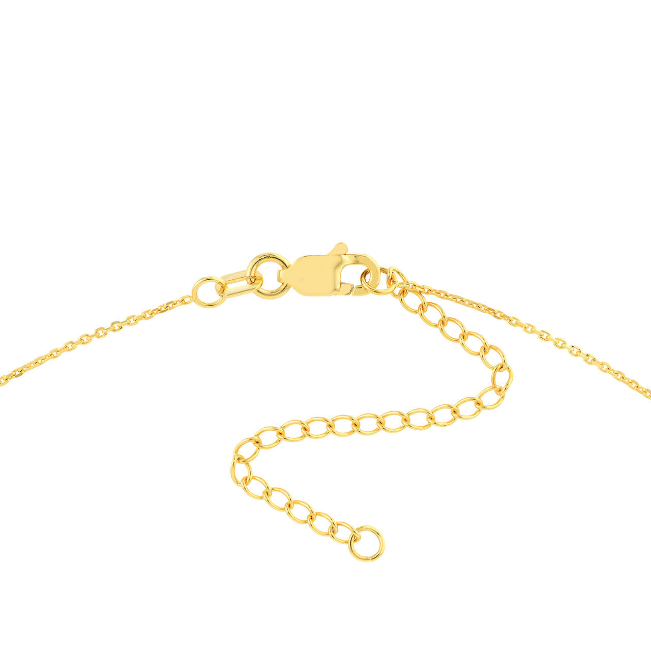14K gold endless heart drop necklace, close-up of the clasp
