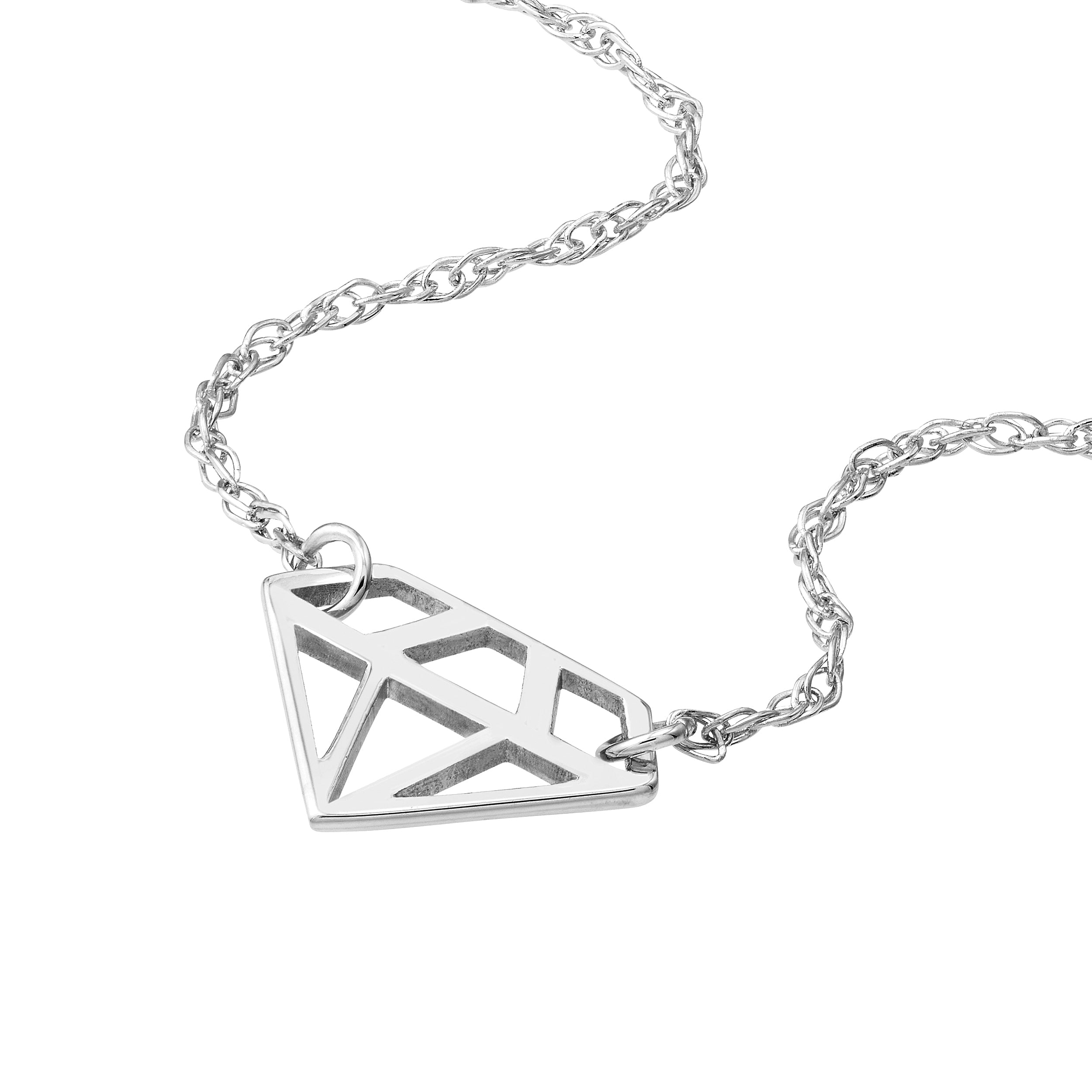 14K gold diamond-shaped necklace with adjustable chain
