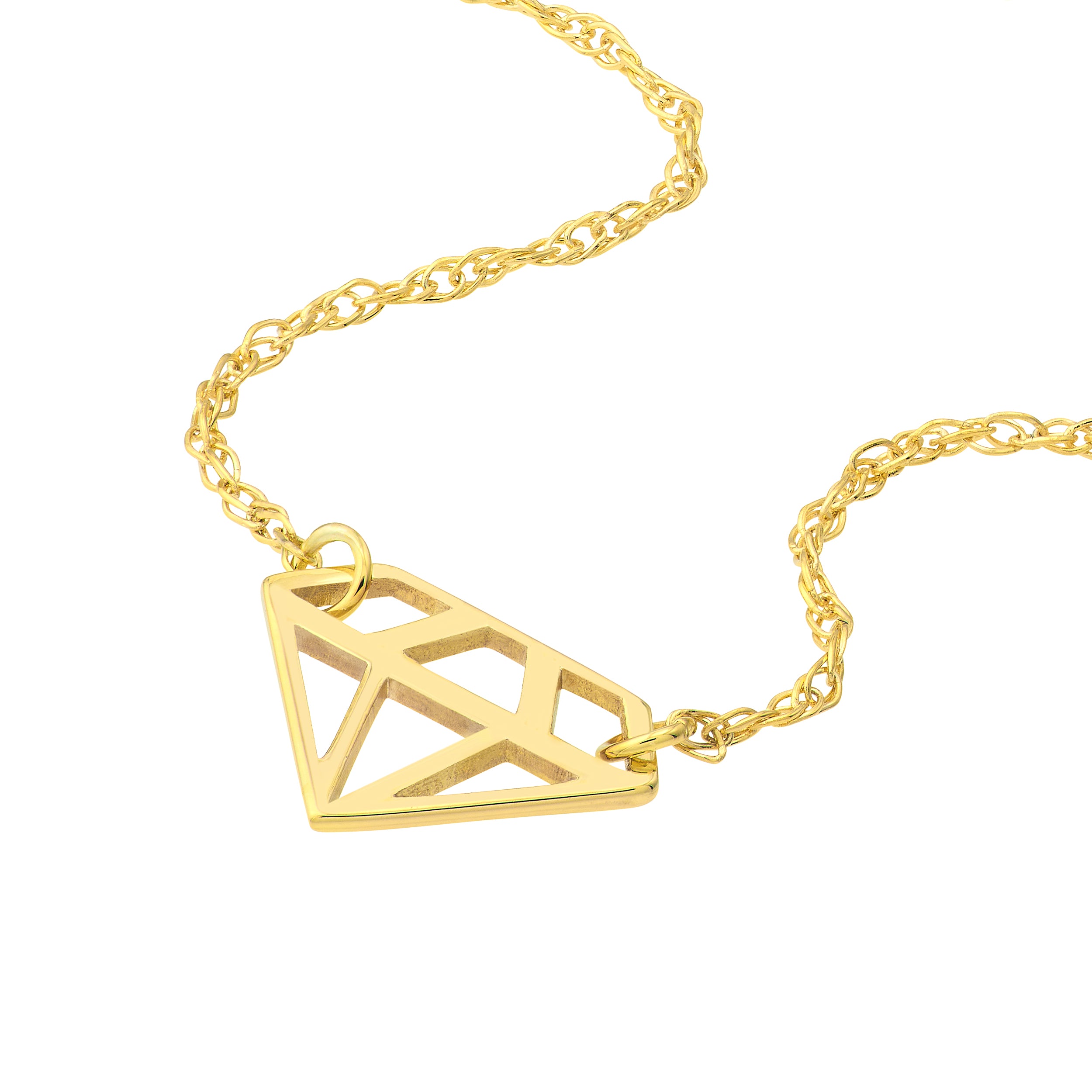 14K gold diamond-shaped adjustable necklace, alternate view