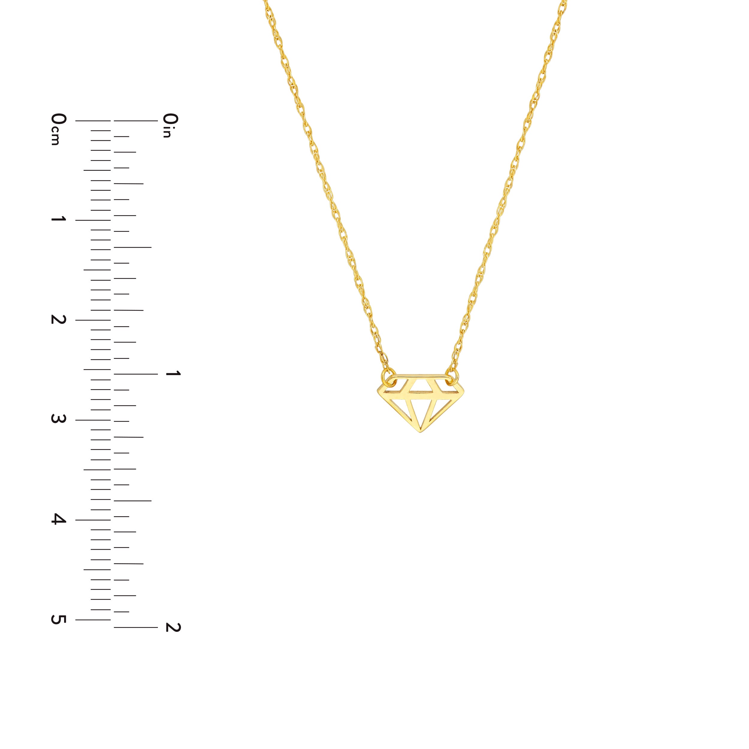 14K gold diamond-shaped adjustable necklace, close-up of the pendant