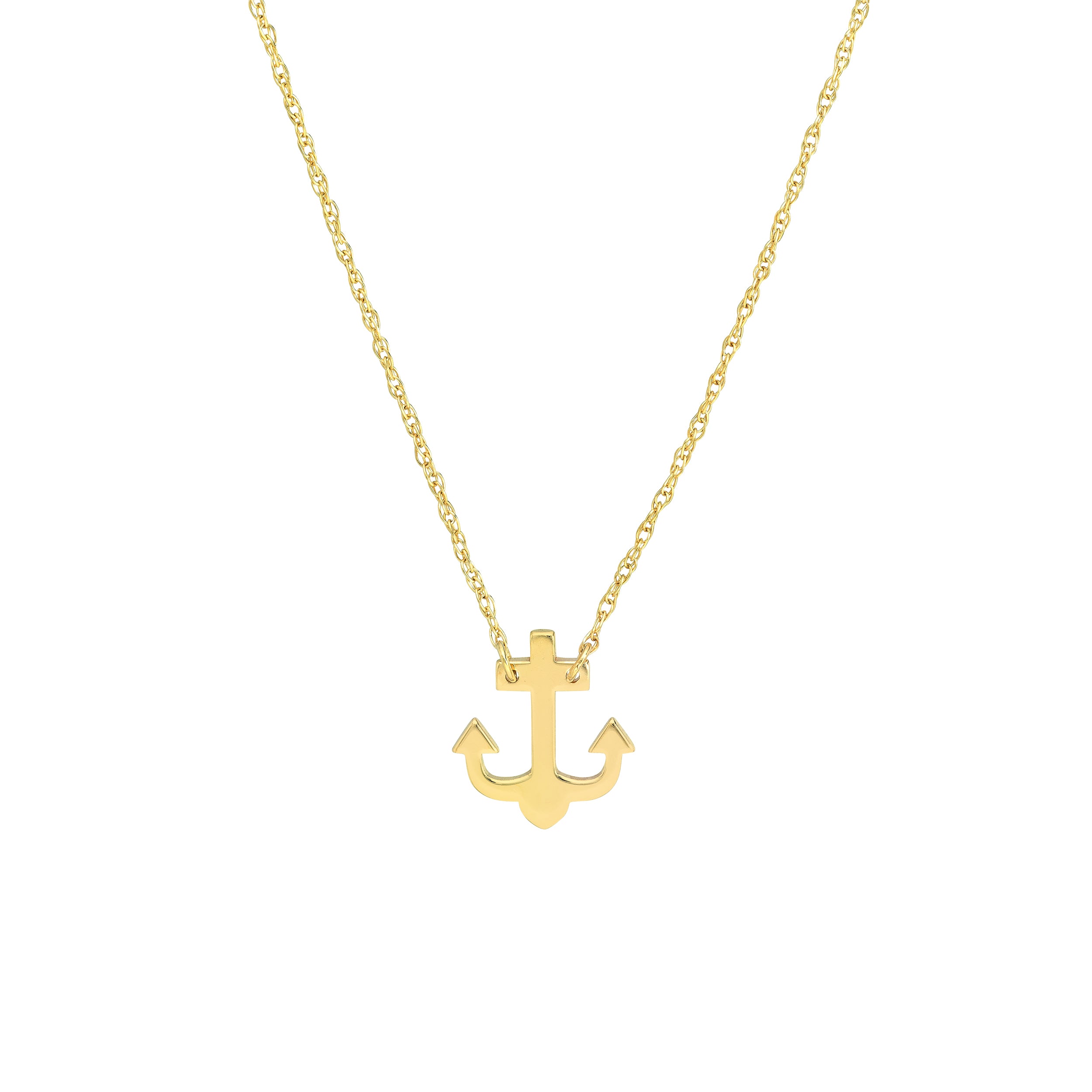 14K gold anchor adjustable necklace, side view