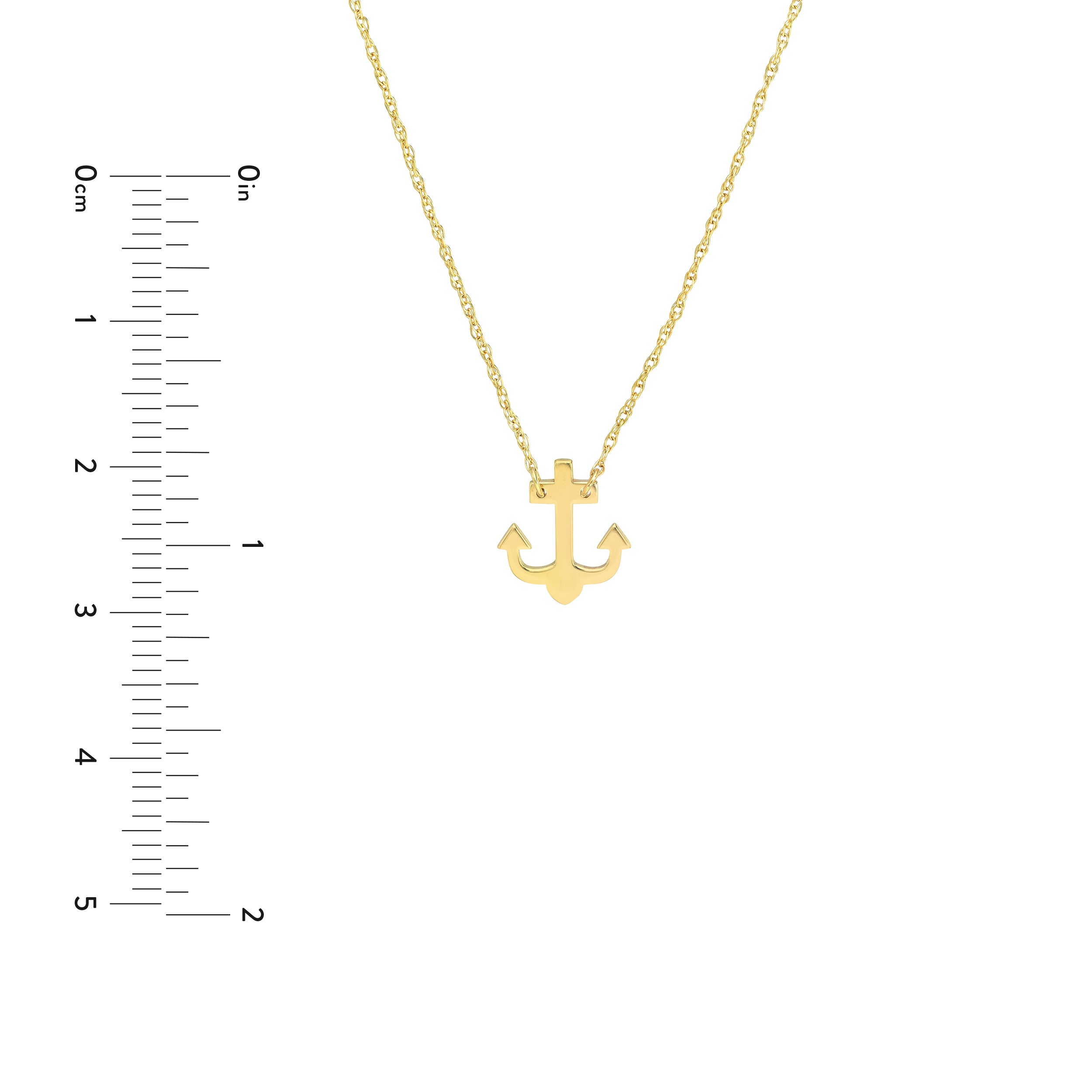14K gold anchor necklace, close-up of the anchor pendant