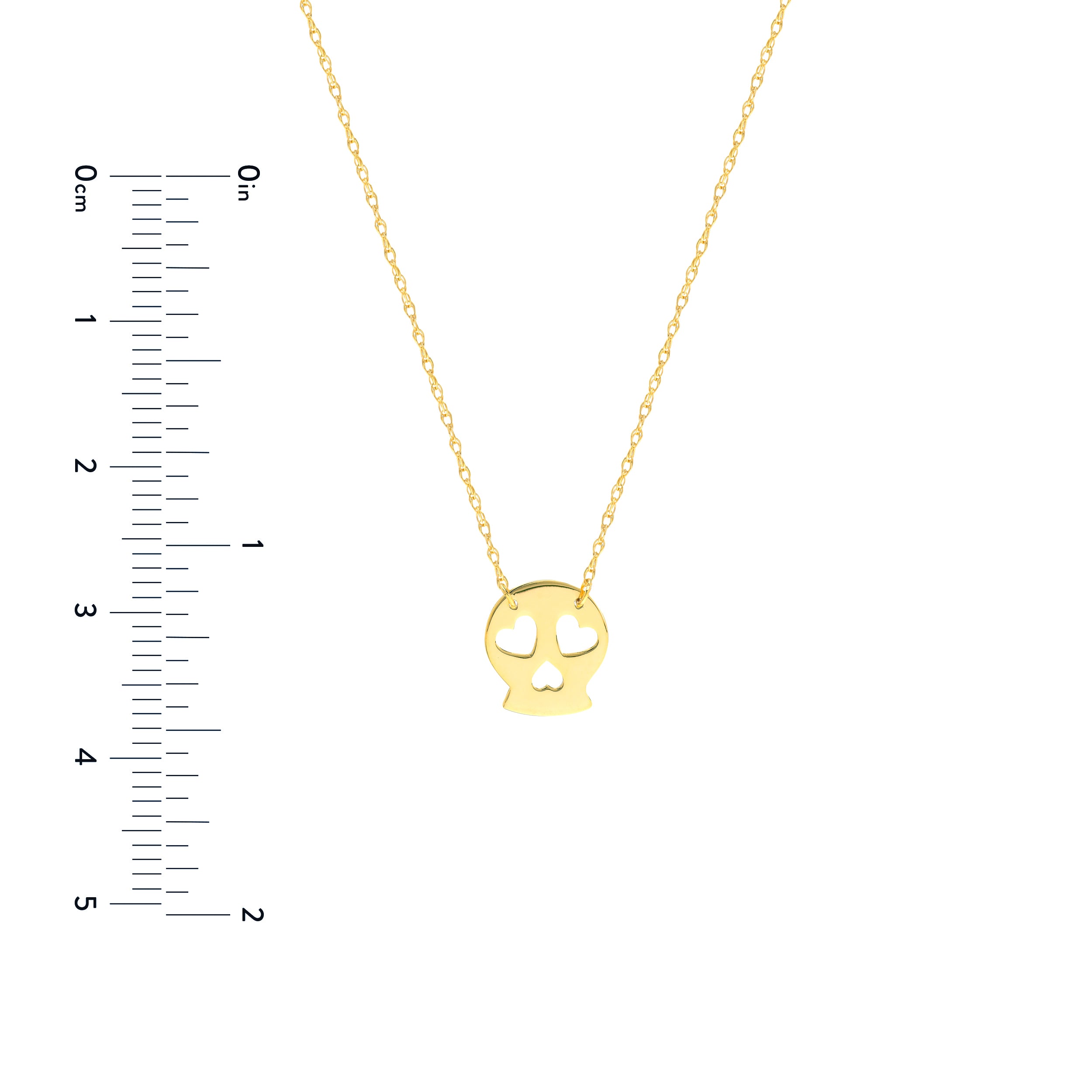 14K gold mini sugar skull necklace, close-up of the pendant