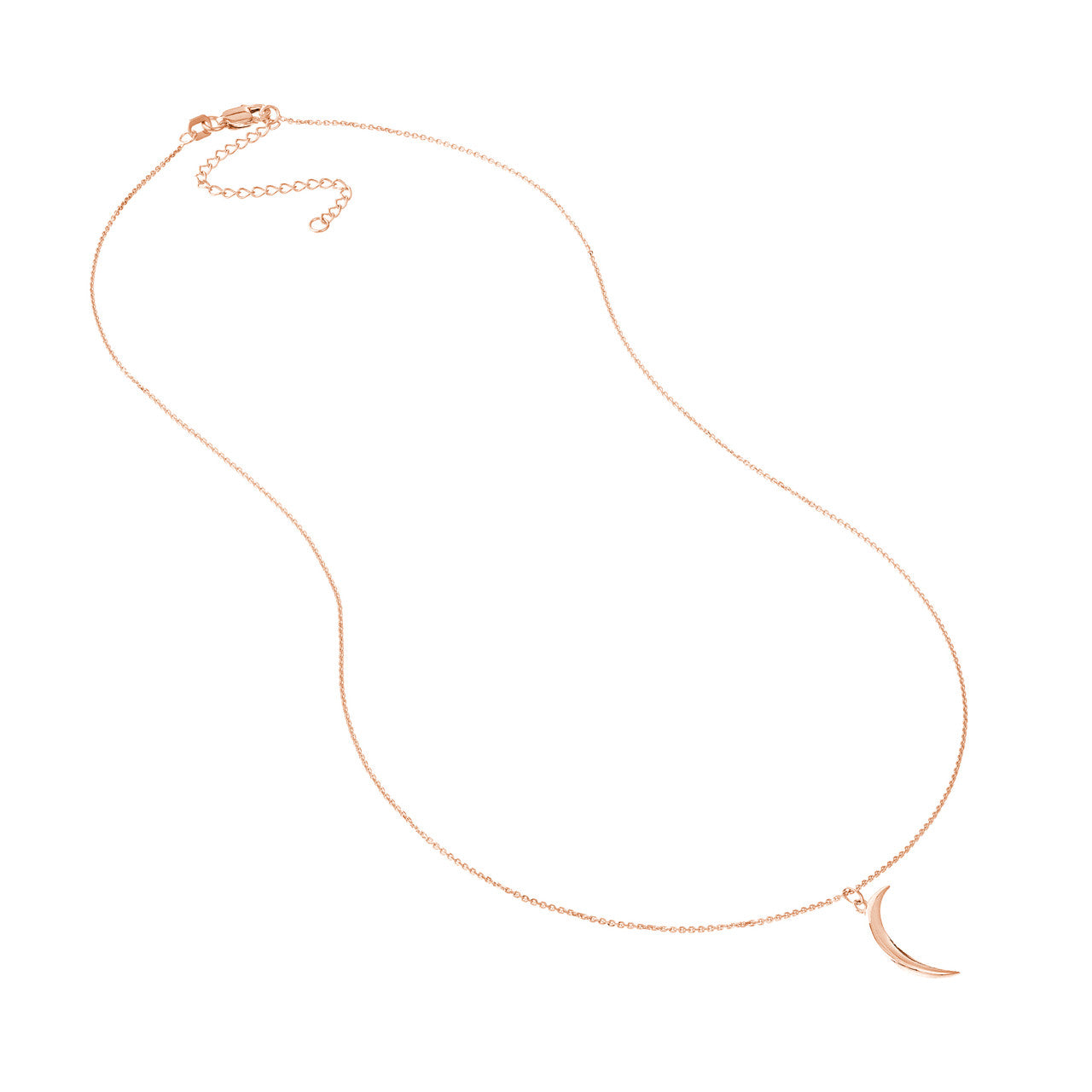 14K gold crescent moon pendant necklace, close-up view