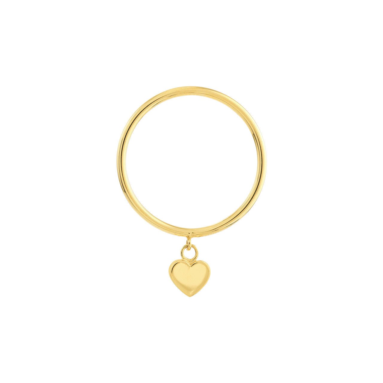 14K gold dangle heart wire ring, heart-shaped charm on a wire band