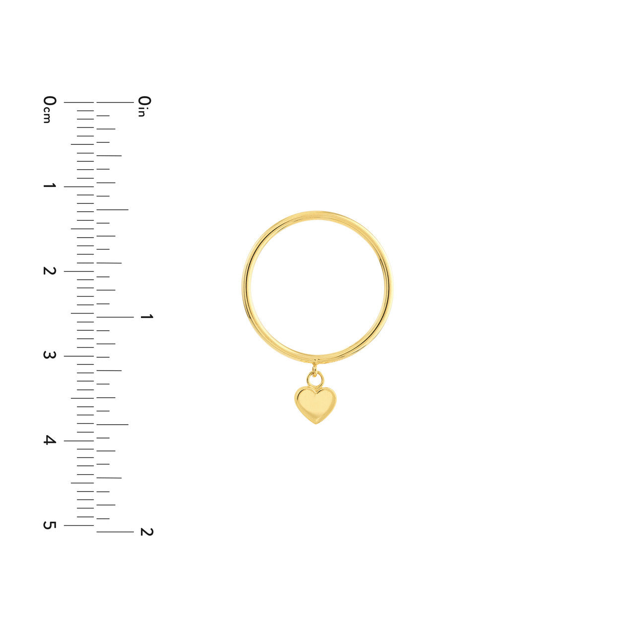 14K gold dangle heart wire ring, dangling heart detail