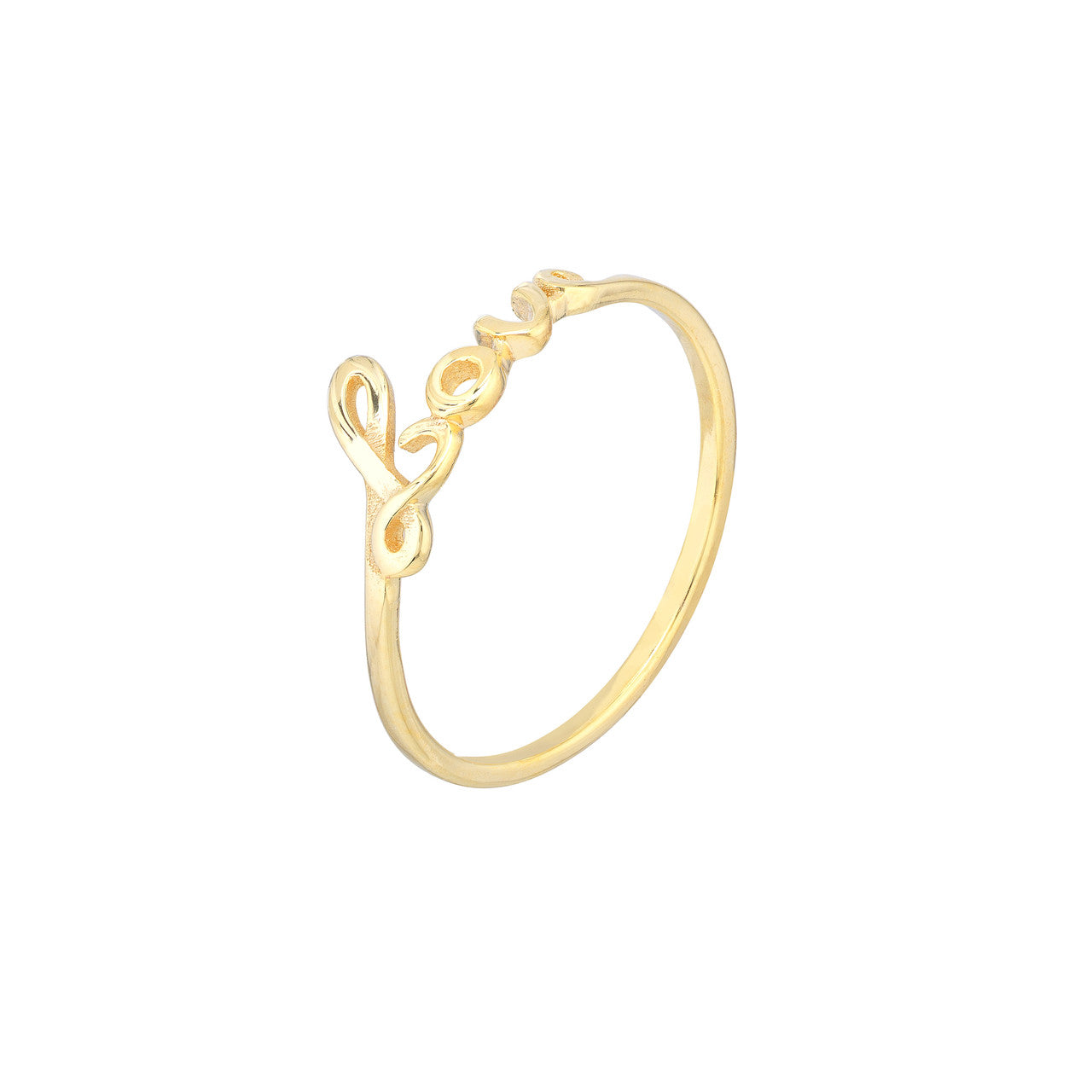 14K gold cursive love ring, polished script design for everyday wear
