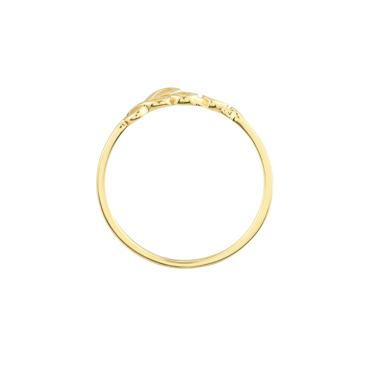 14K gold cursive love ring, polished finish, close-up