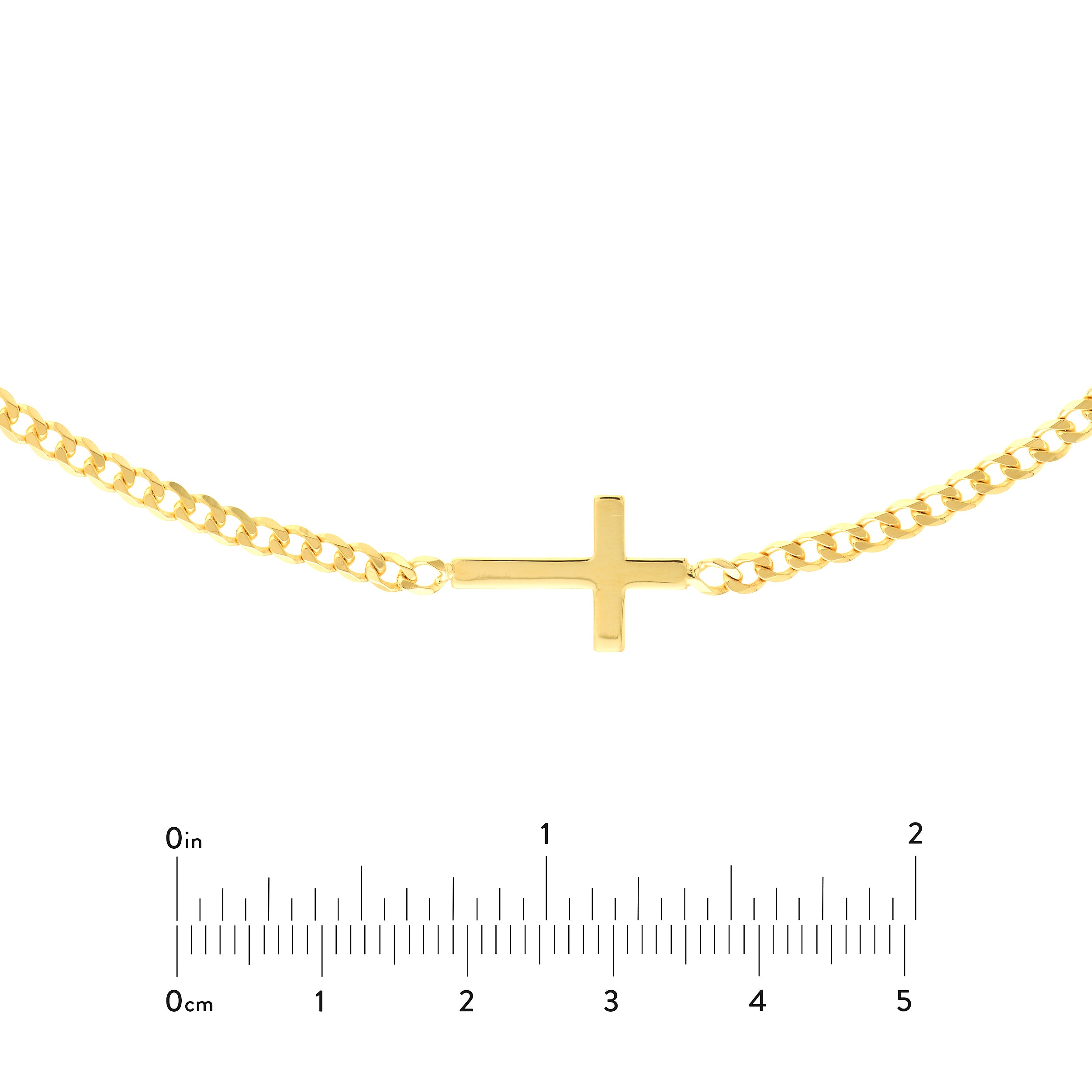 14K gold sideways cross choker, close-up of the cross