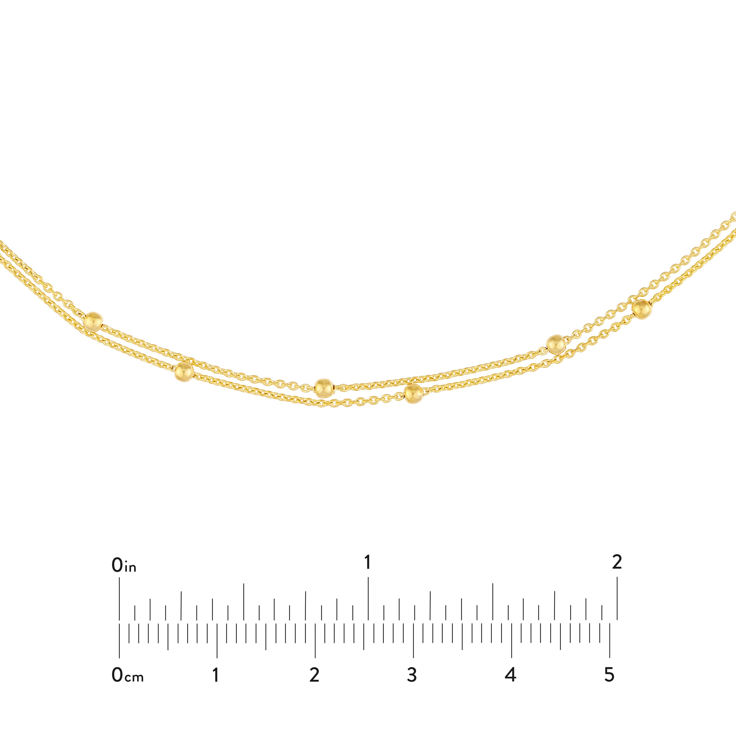 14K gold double chain choker, close-up of the bead stations
