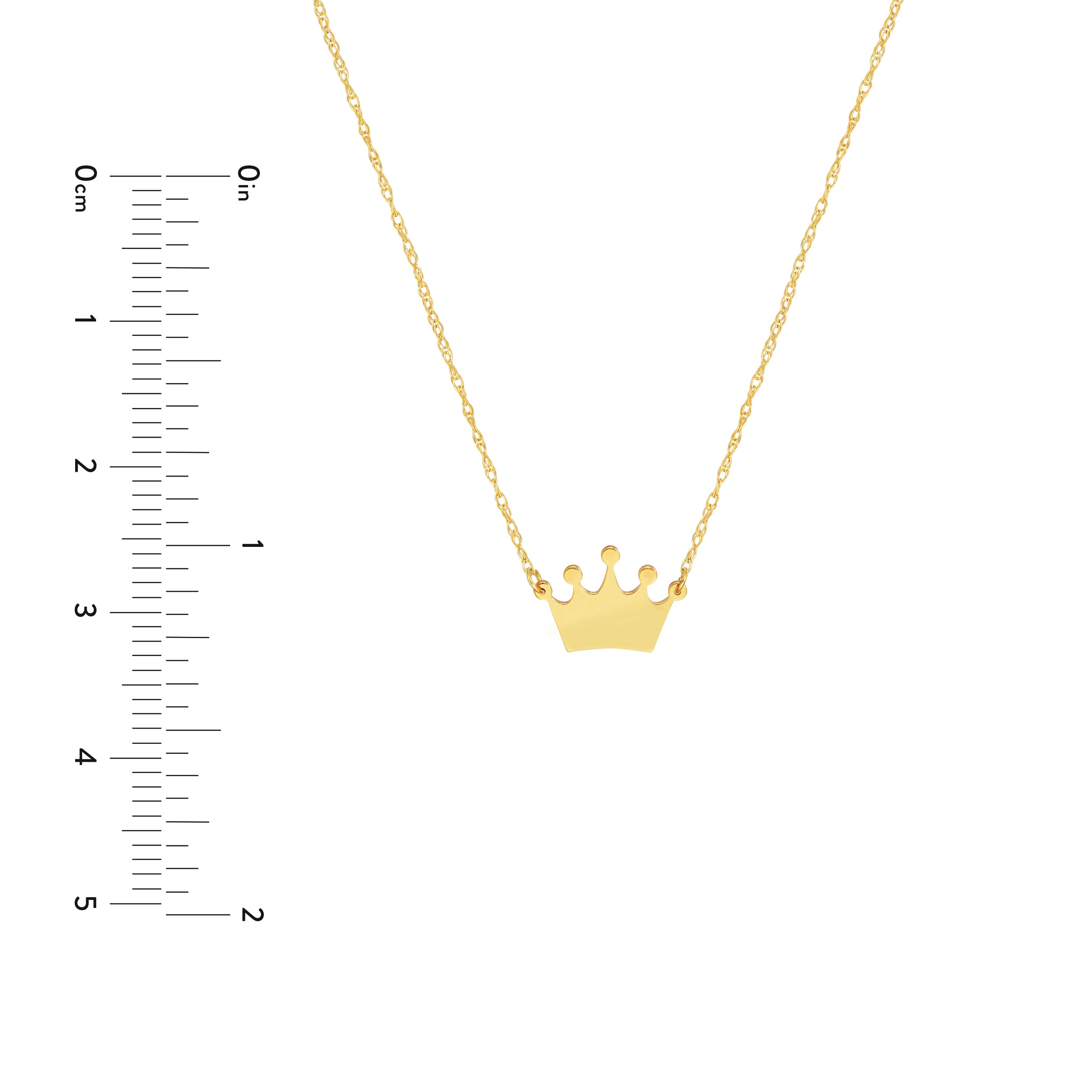 14K gold mini crown pendant necklace, side view