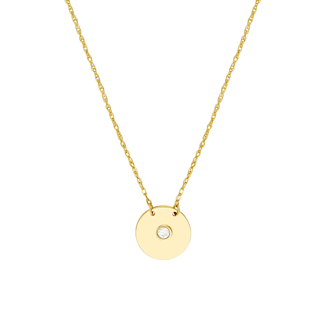 14K gold diamond disk necklace with sparkling gemstone detail