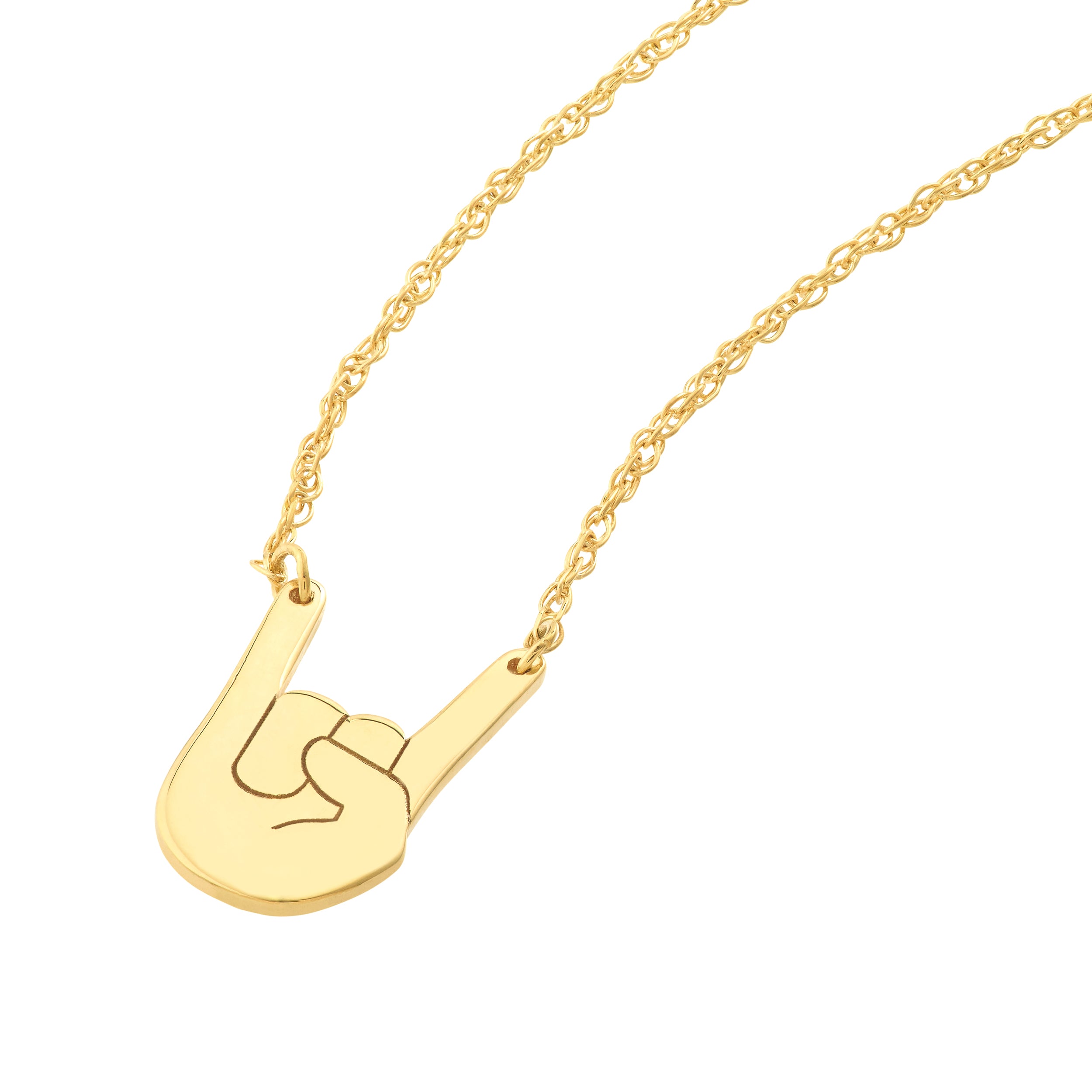 14K gold rock on pendant necklace, detail view
