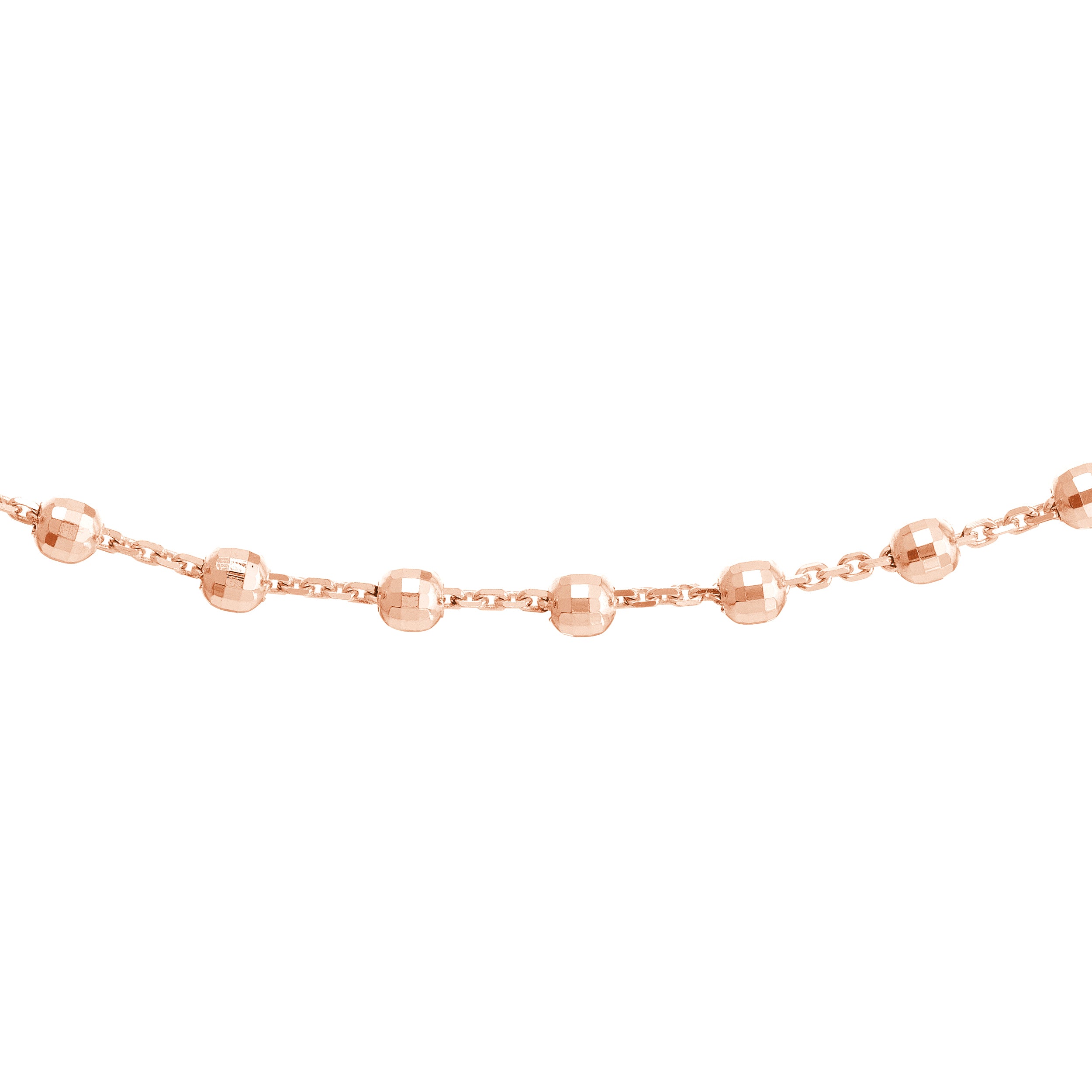 14K gold bead station choker, close-up of the diamond-cut beads
