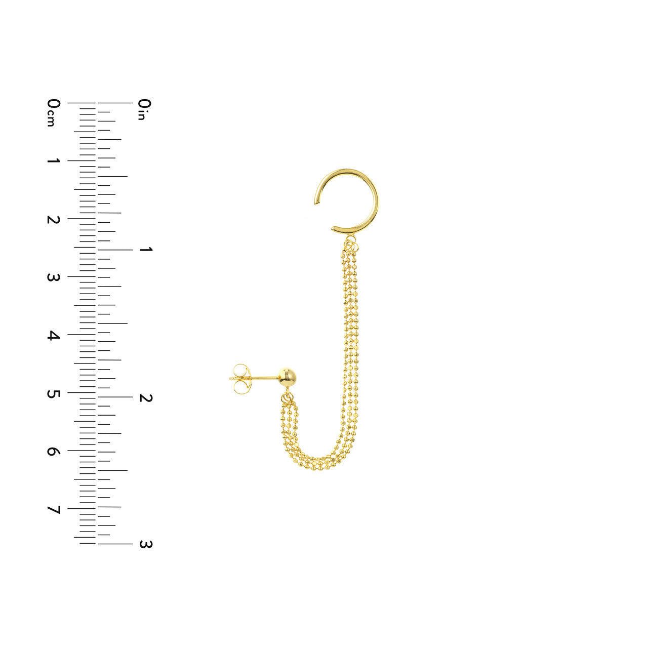 Triple Bead Chain Drape Earrings with Ear Cuff