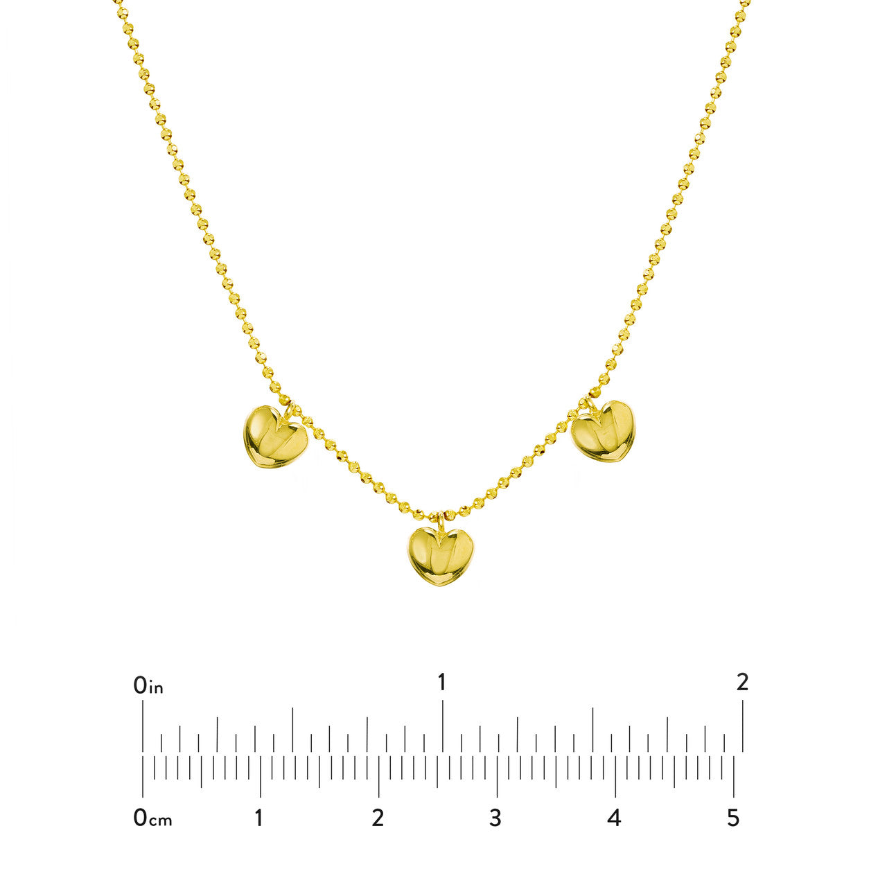Triple Puff Heart Kid Necklace size guide