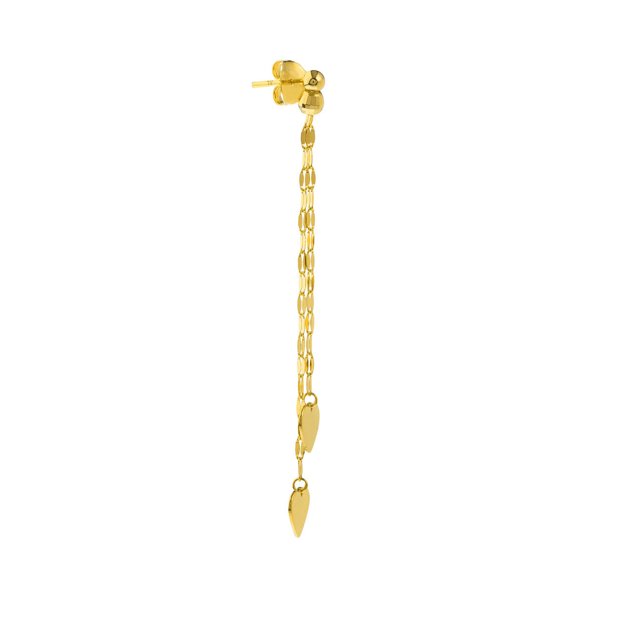 14K gold polished double strand dangle heart earrings, alternate view