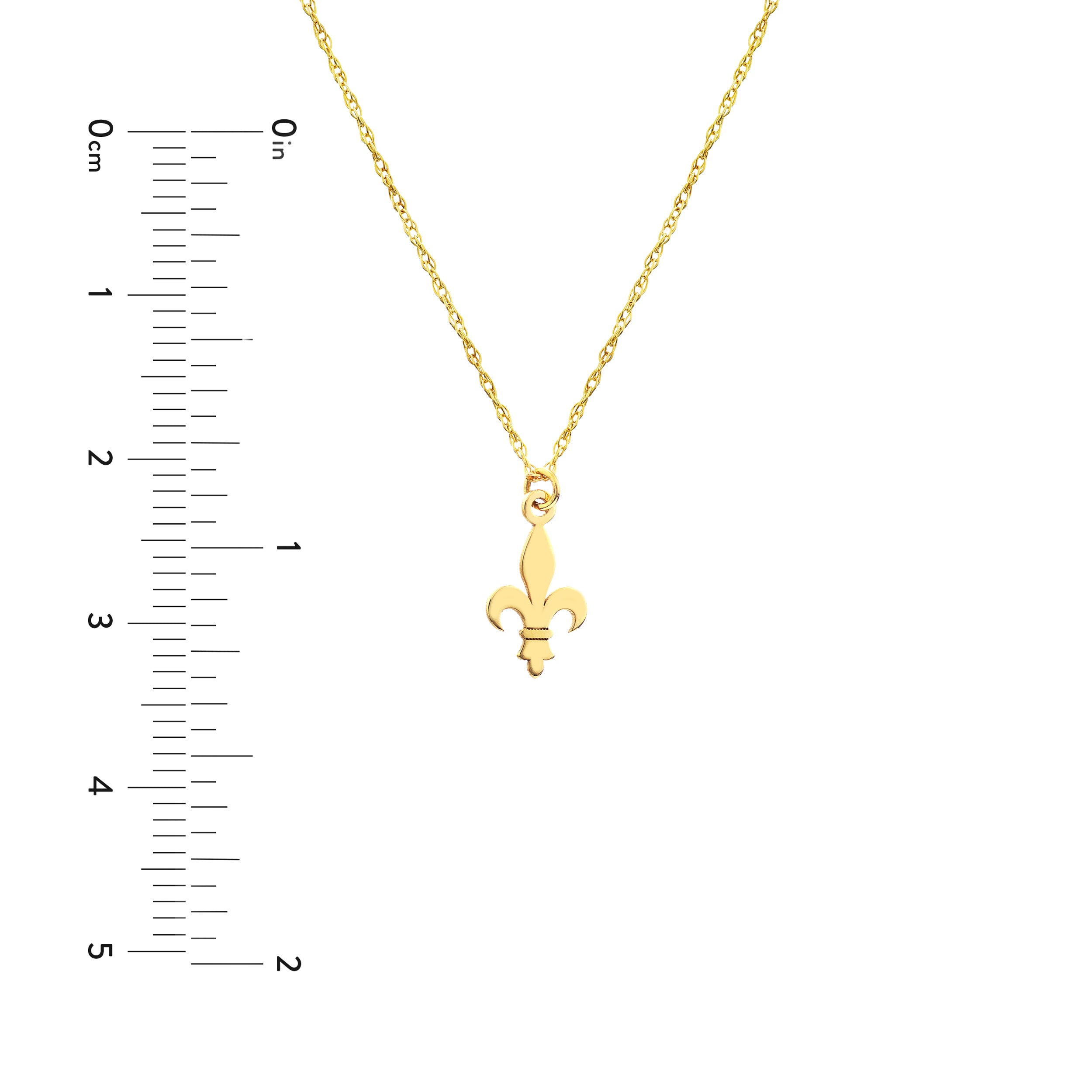 14K gold fleur-de-lis pendant necklace, close-up of the pendant