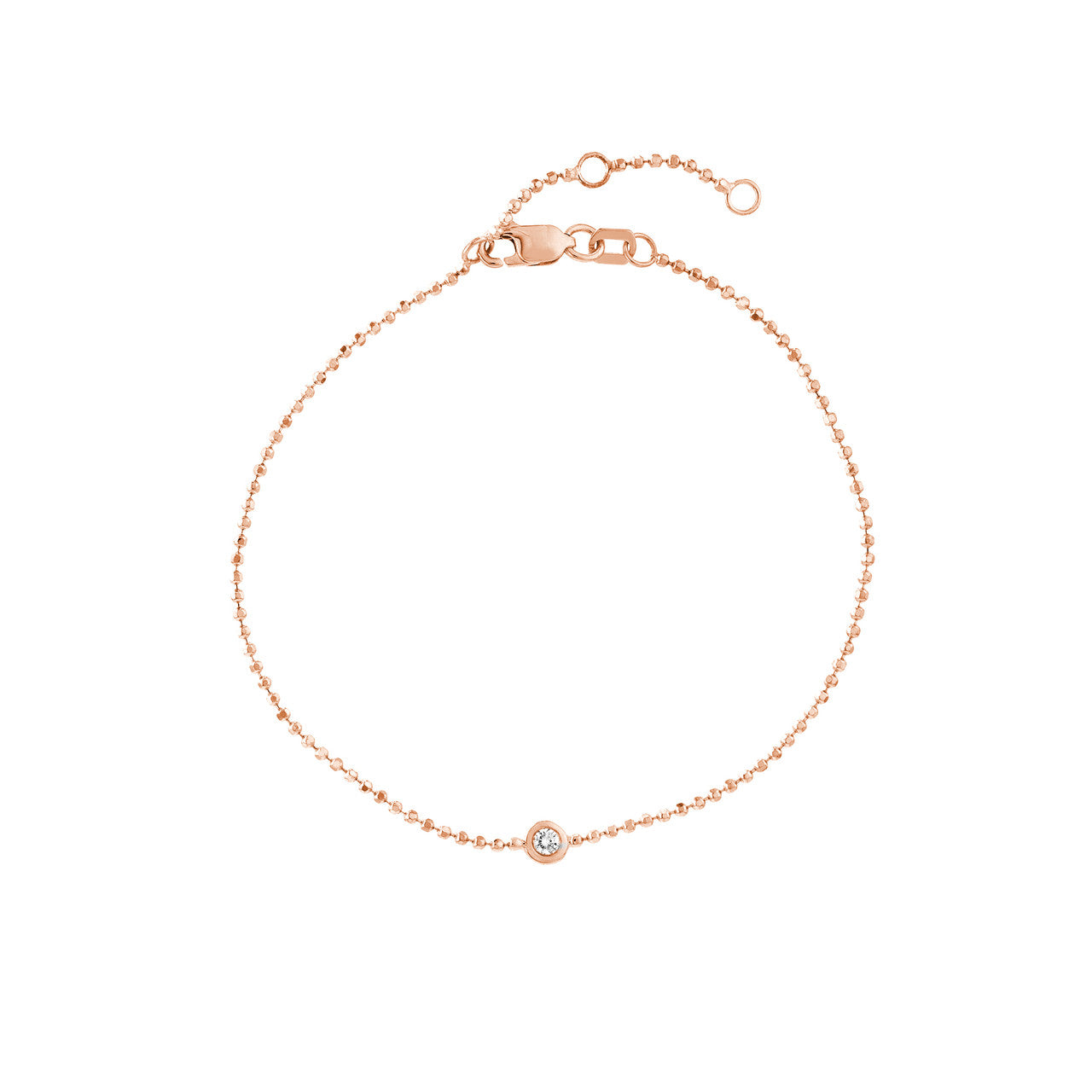 14K gold diamond dot beaded chain bracelet, bead detail close-up