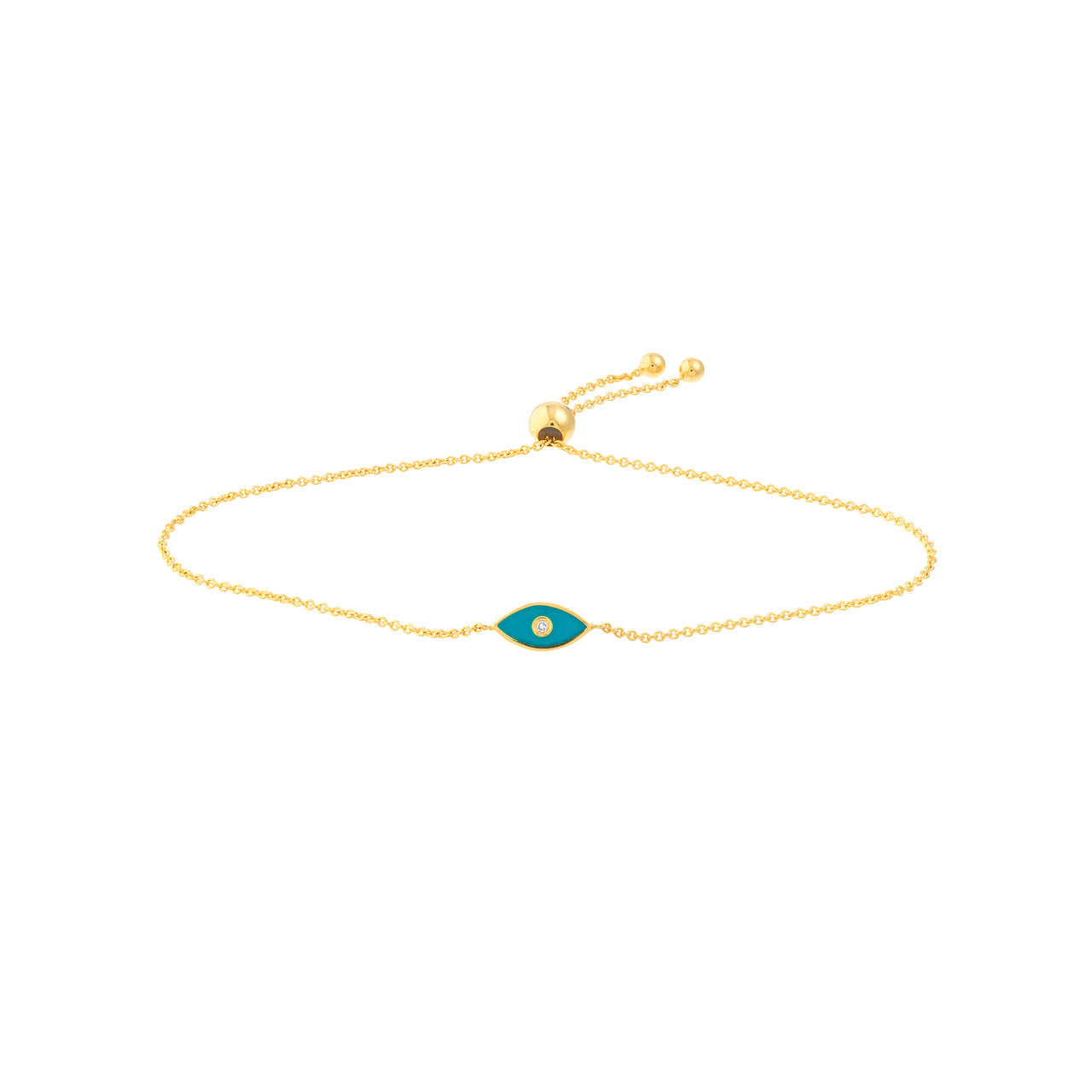 14K gold blue enamel evil eye bolo bracelet