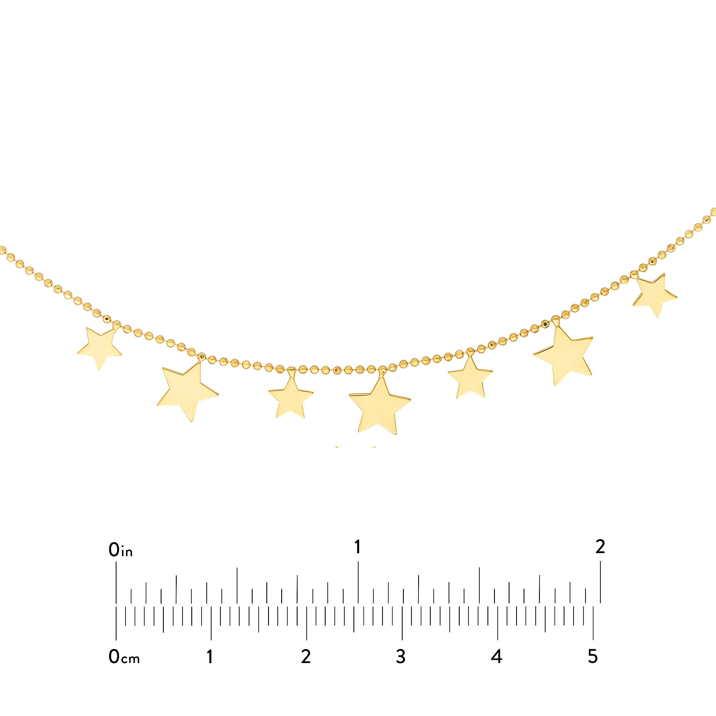 14K gold multi-star choker, close-up of the star dangles