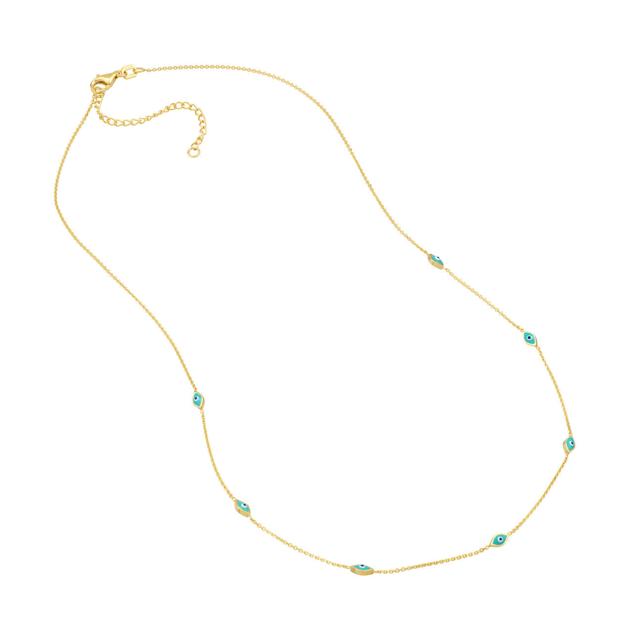 Turquoise Enamel Evil Eye Station Necklace 3