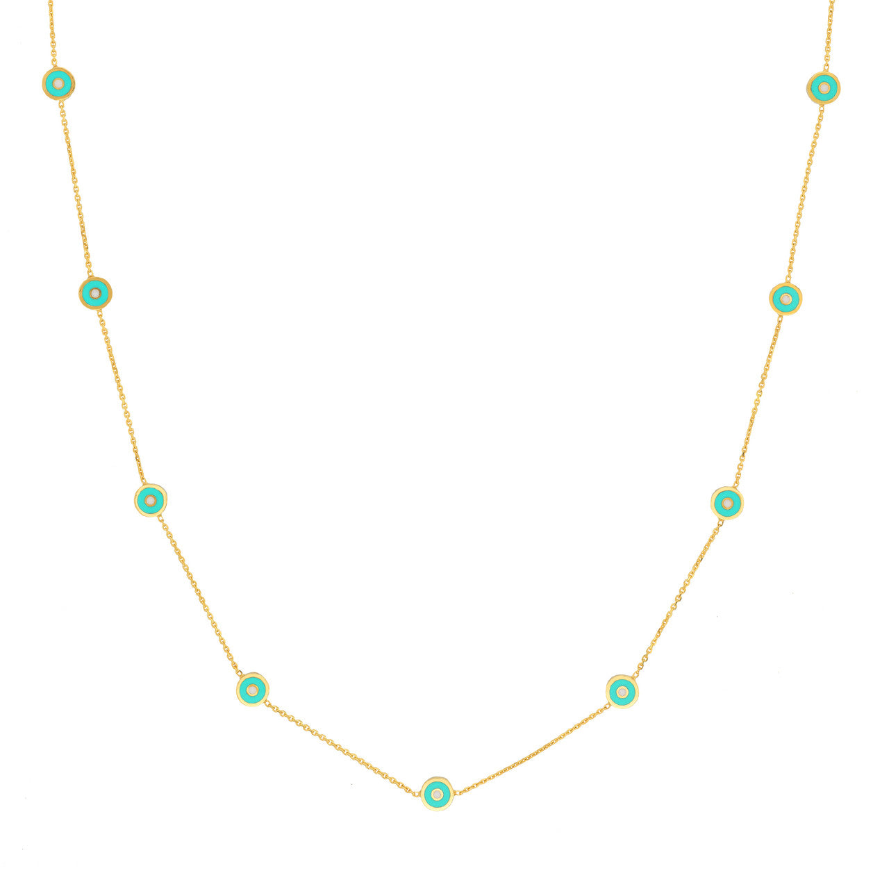 Turquoise Enamel Round Evil Eye Necklace