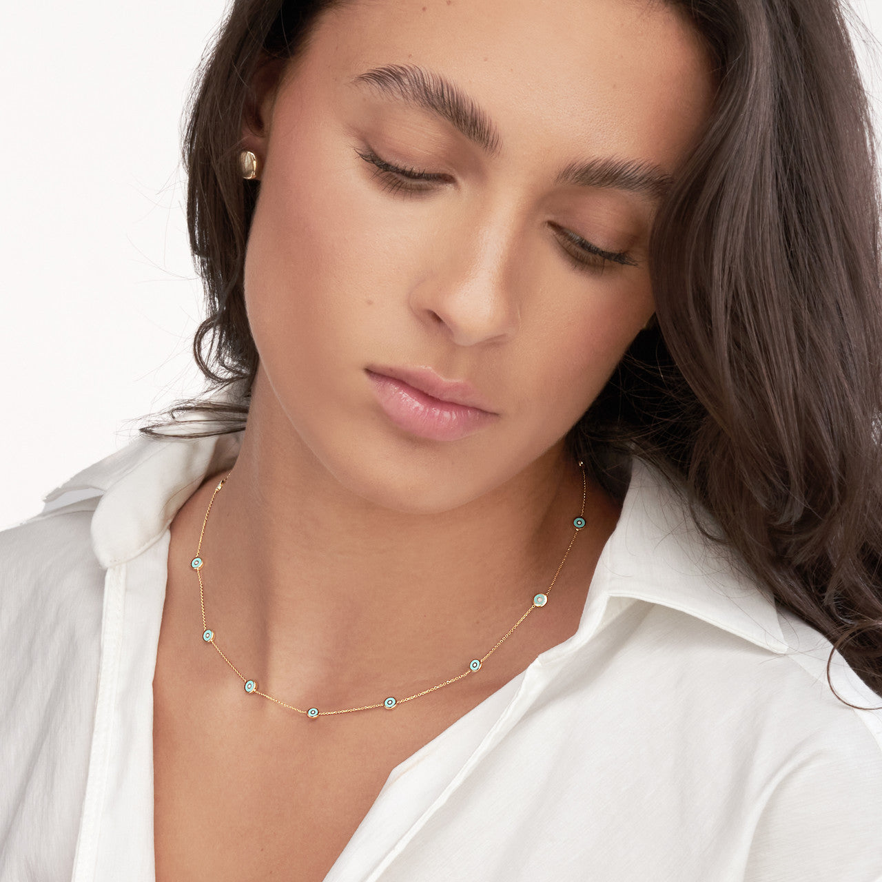 Turquoise Enamel Round Evil Eye Necklace 1