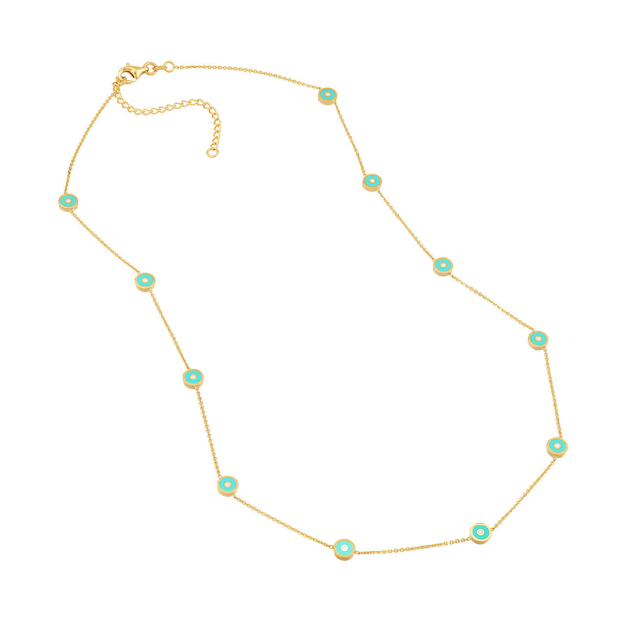 Turquoise Enamel Round Evil Eye Necklace 3