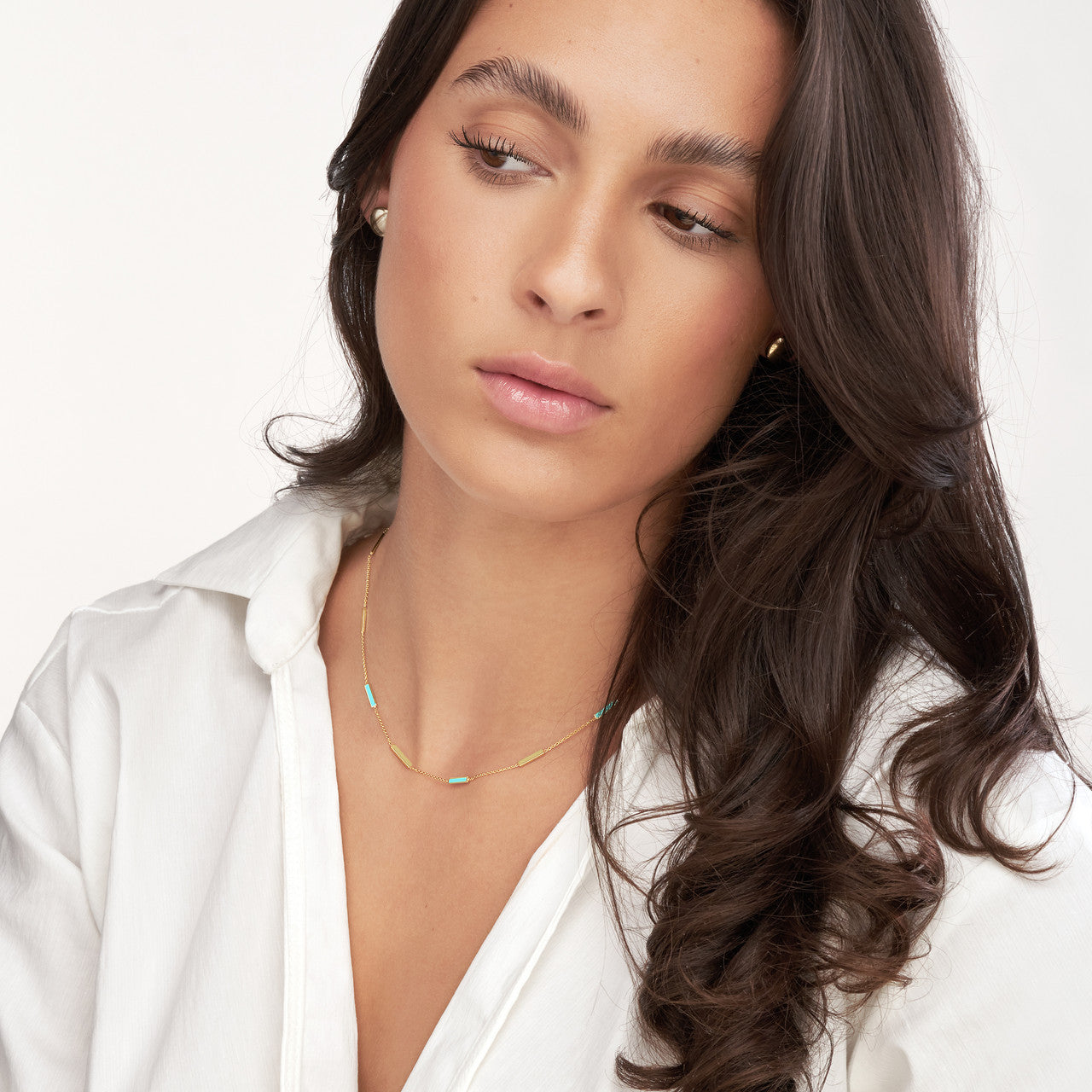 Turquoise Enamel Bar Necklace 1