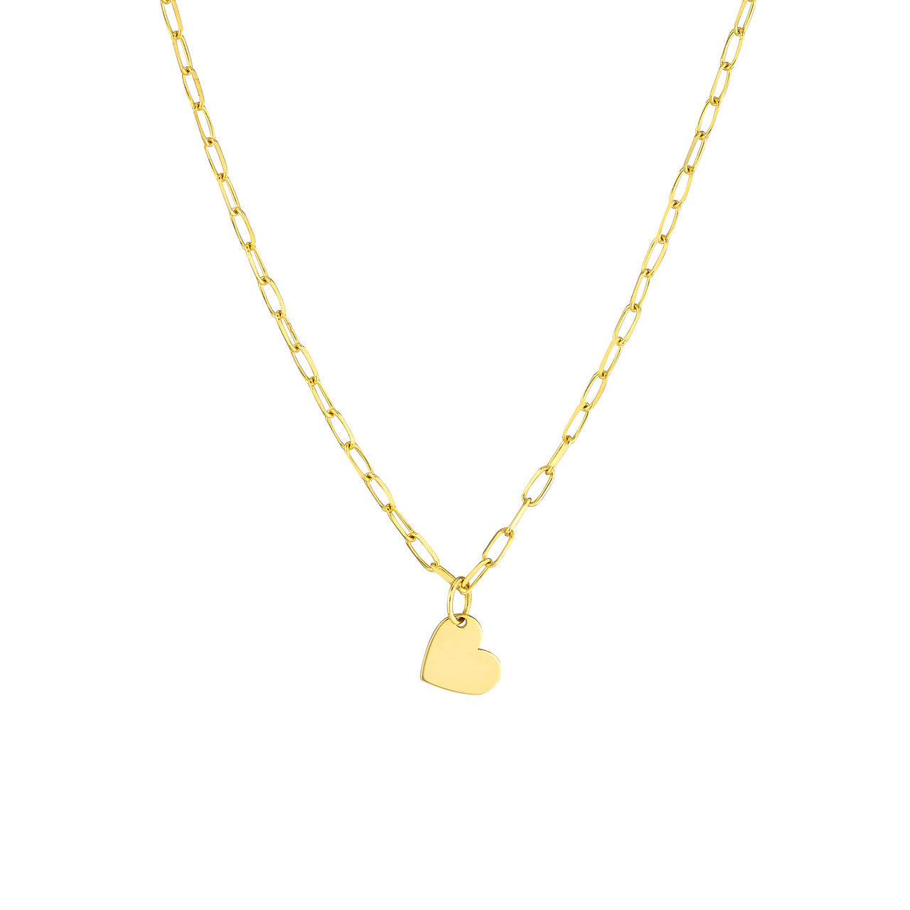 14K gold dangle heart paper clip chain necklace
