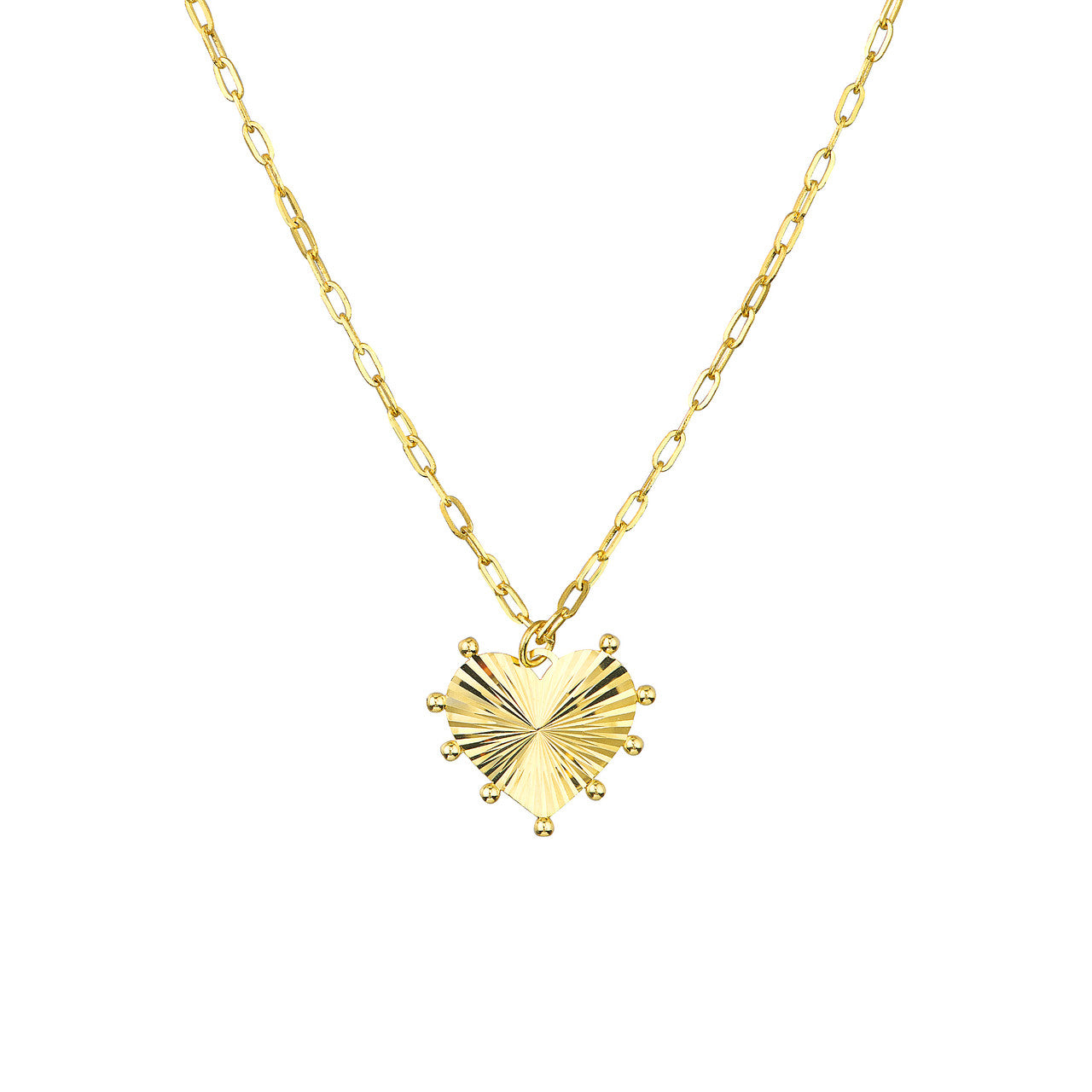 14K gold bead-trim fluted heart medallion necklace