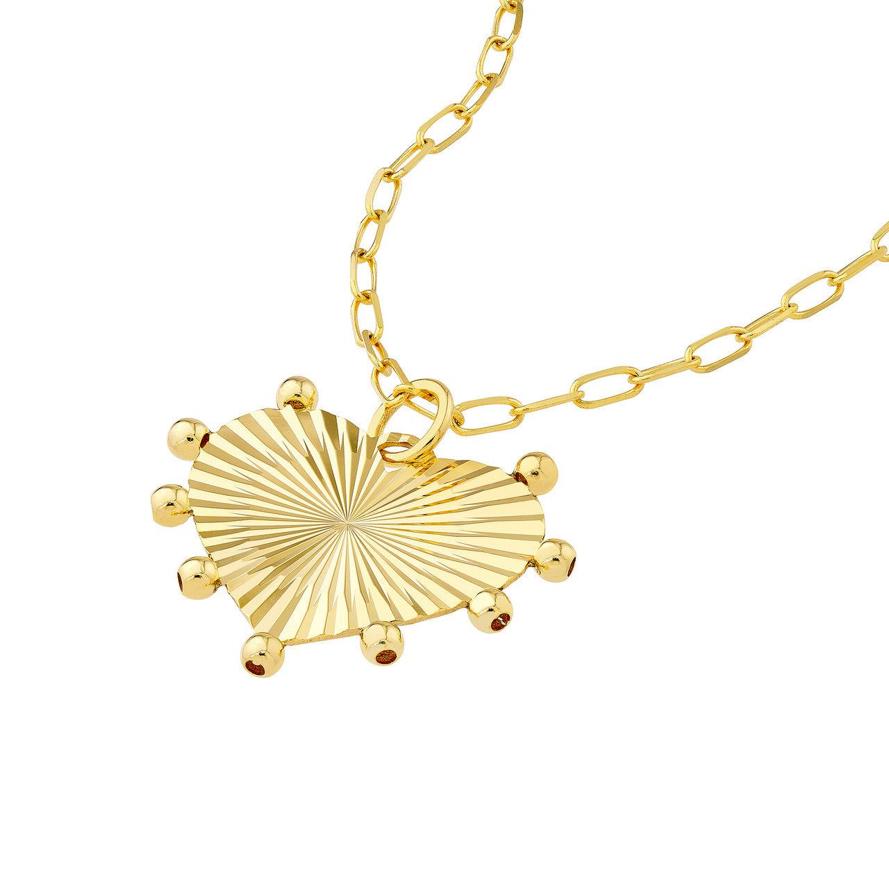 14K gold bead-trim fluted heart medallion necklace, alternate view