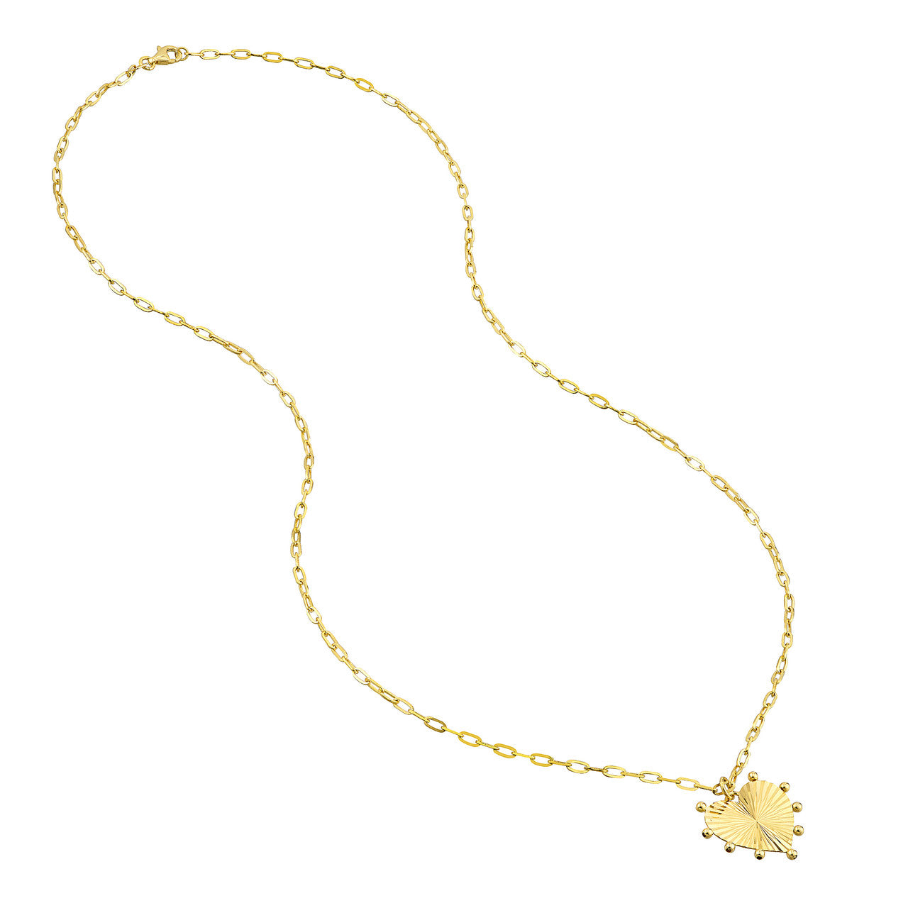 14K gold bead-trim fluted heart medallion necklace, additional view