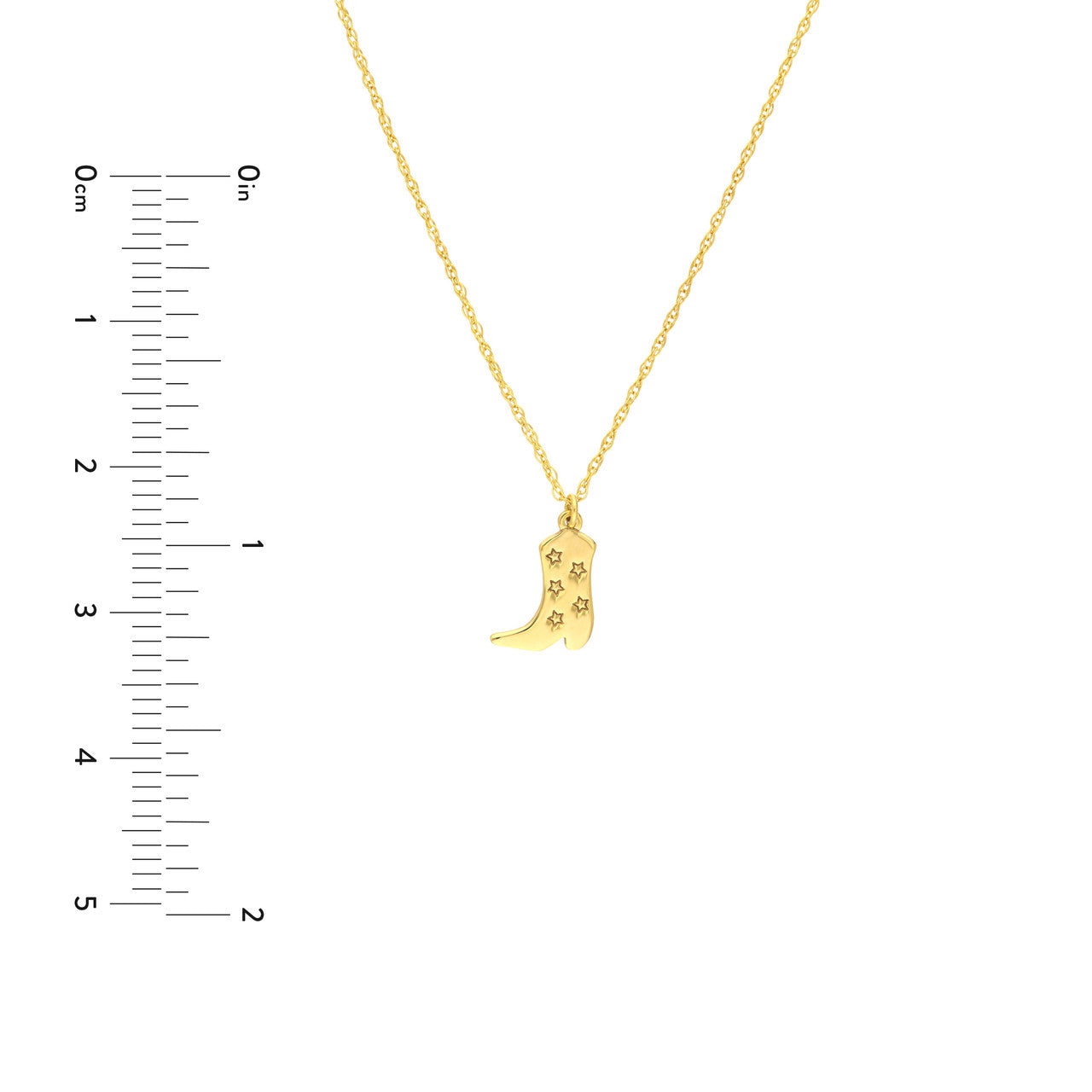 Simple Five Stars cowboy boot necklace with intricate detailing and a silver finish, hanging on a delicate chain.