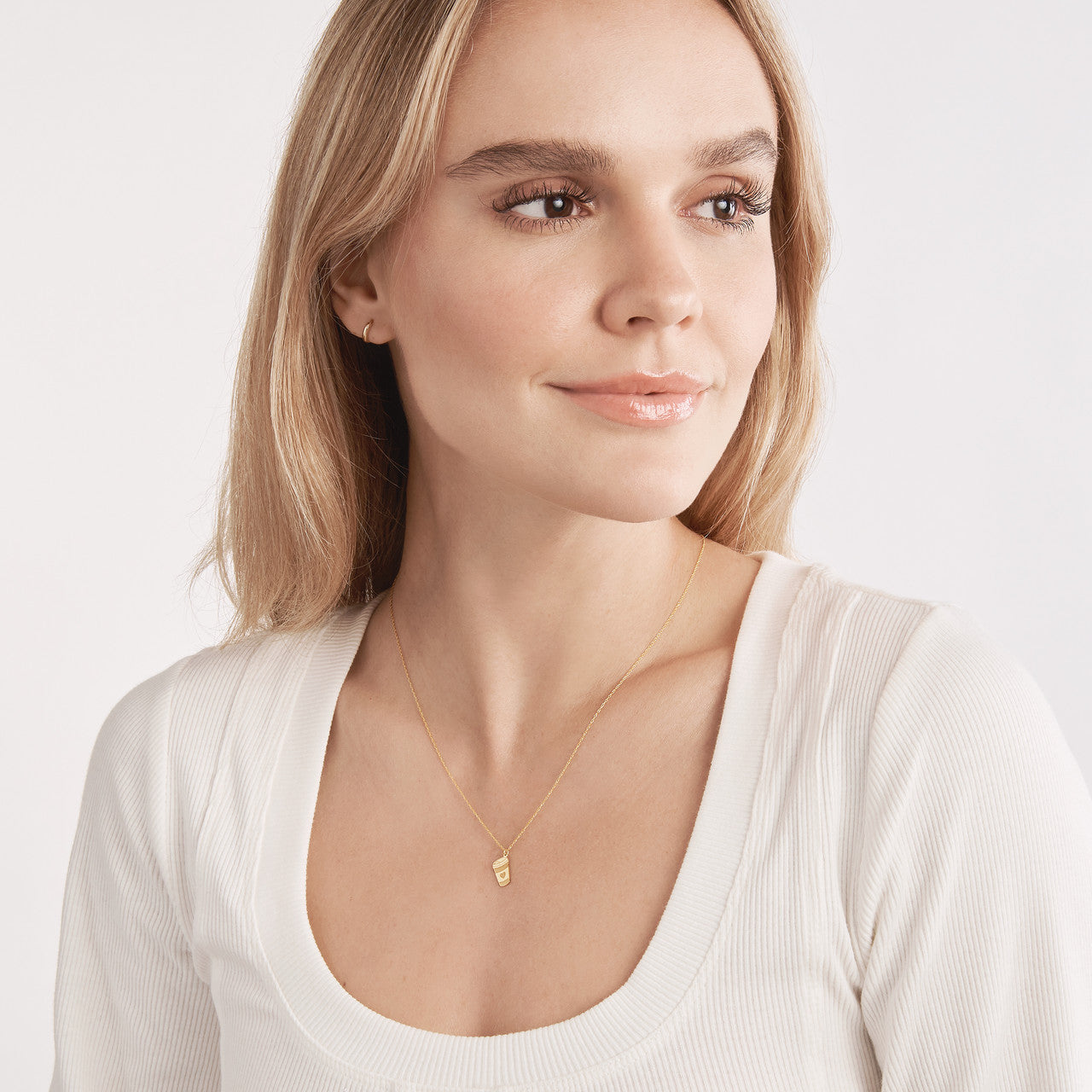 14K gold coffee cup charm necklace, detail view