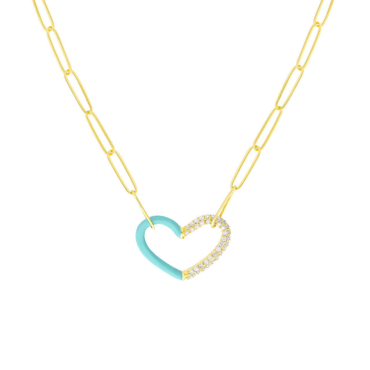 Turquoise Enamel Diamond Heart Necklace
