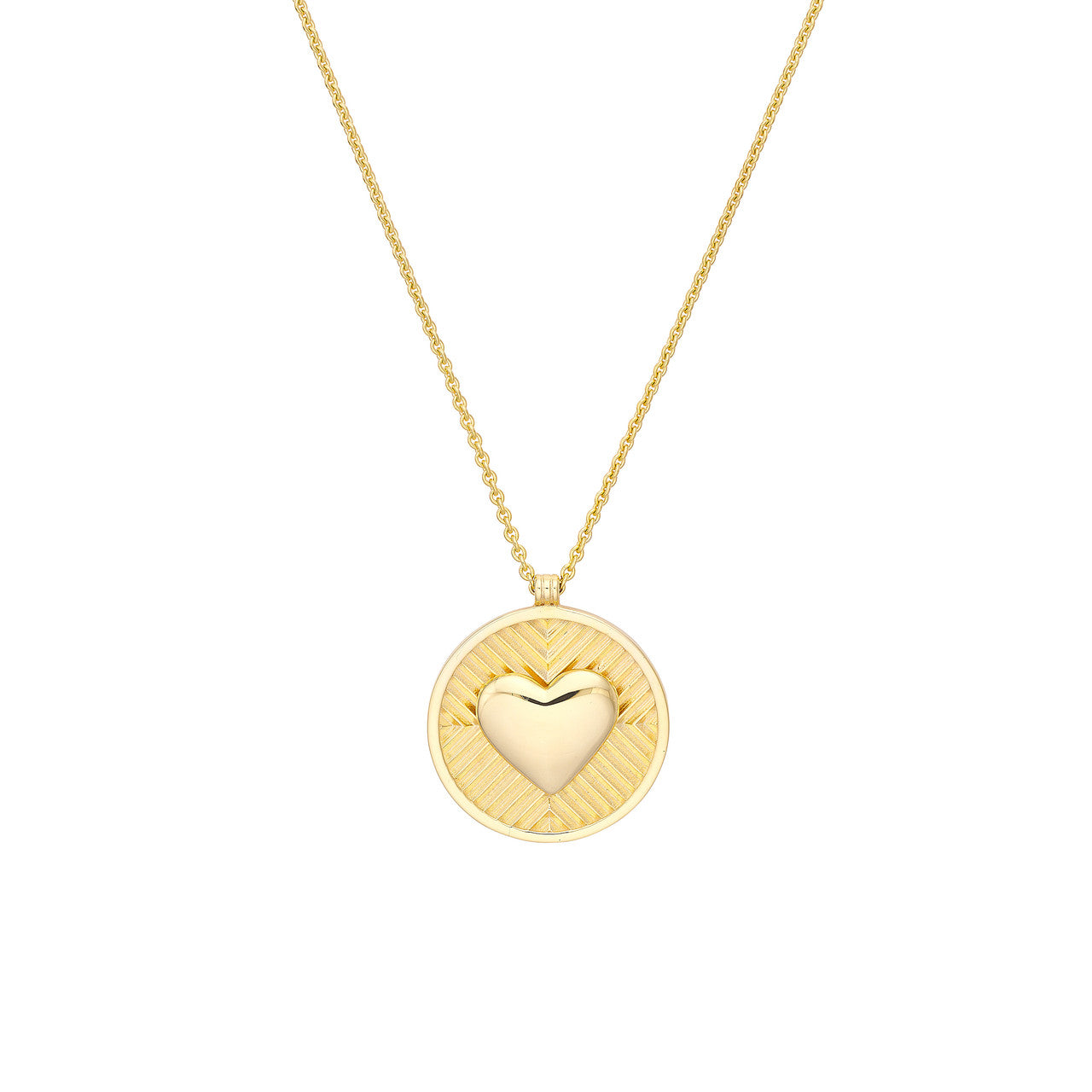 14K gold chevron and puff heart medallion necklace