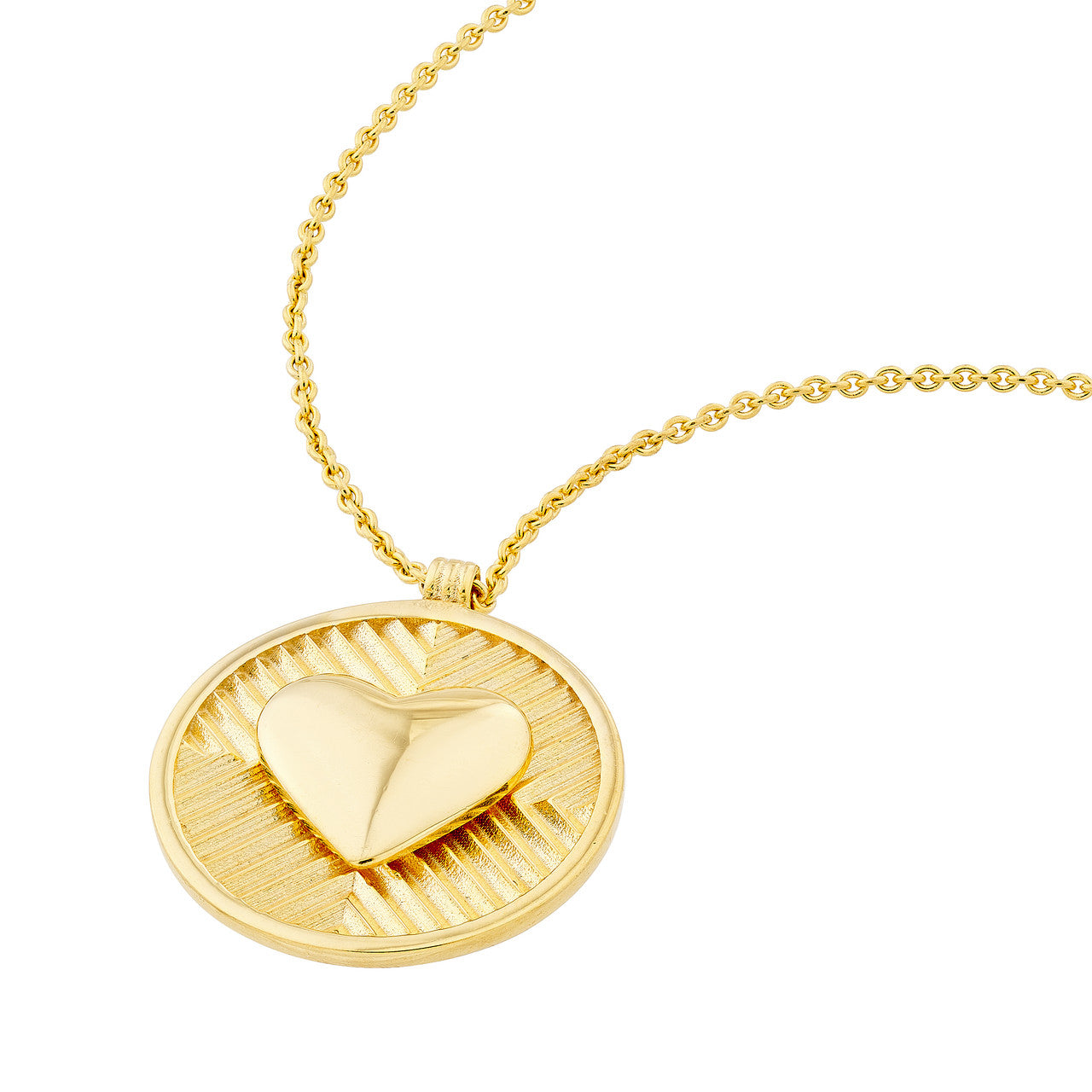 14K gold chevron and puff heart medallion necklace, alternate view