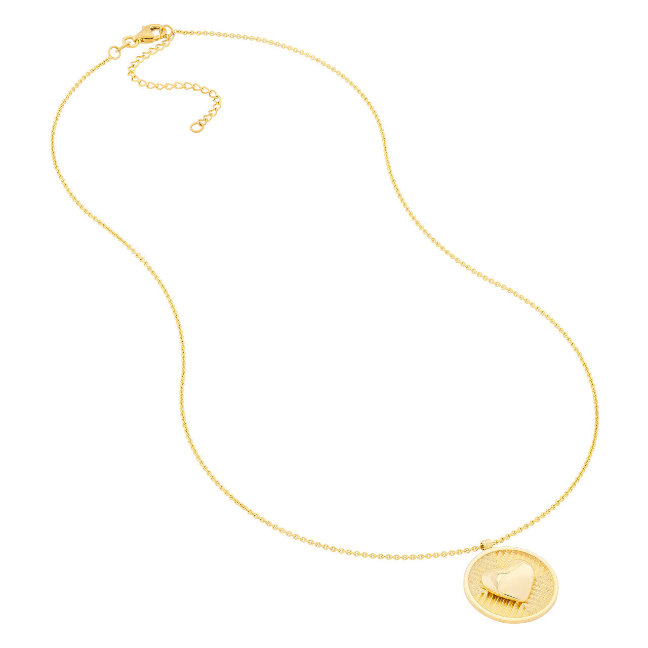 14K gold chevron and puff heart medallion necklace, additional view