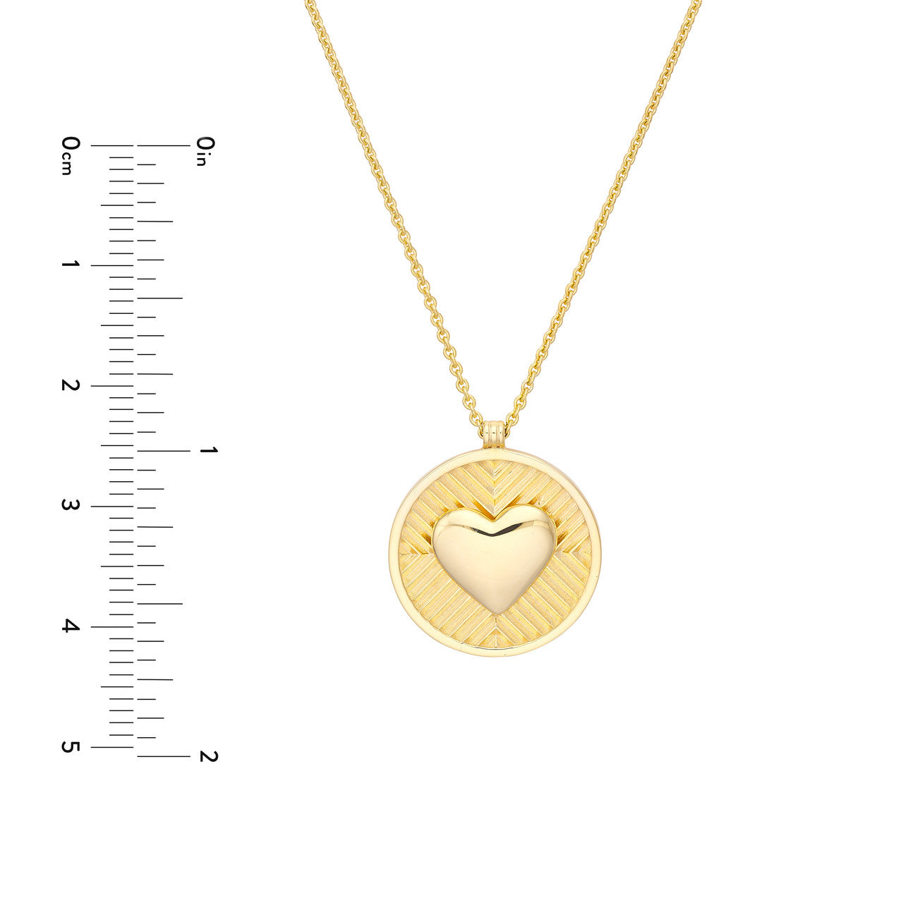 14K gold chevron and puff heart medallion necklace size guide