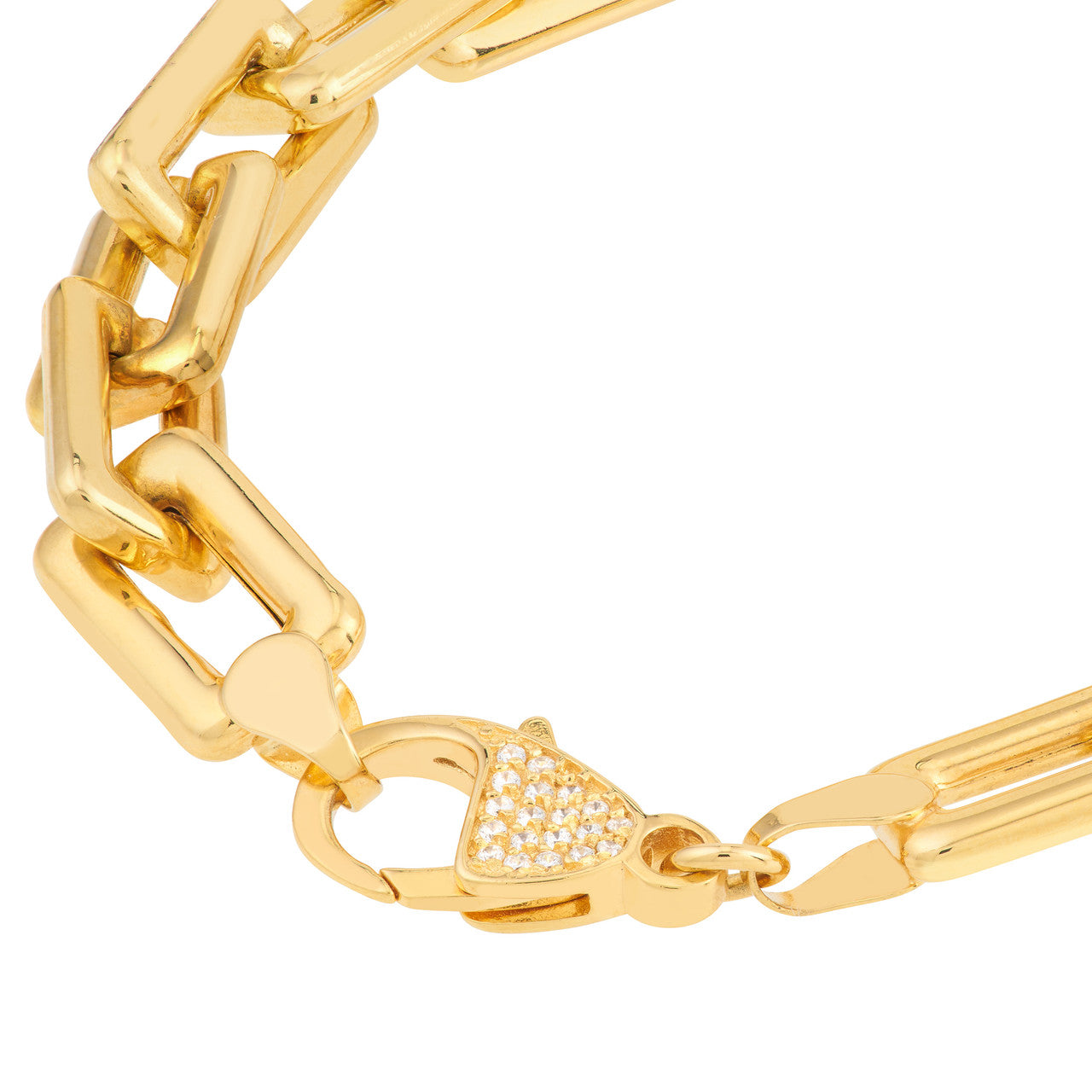 14K gold chunky link bracelet with diamond lock, detail view