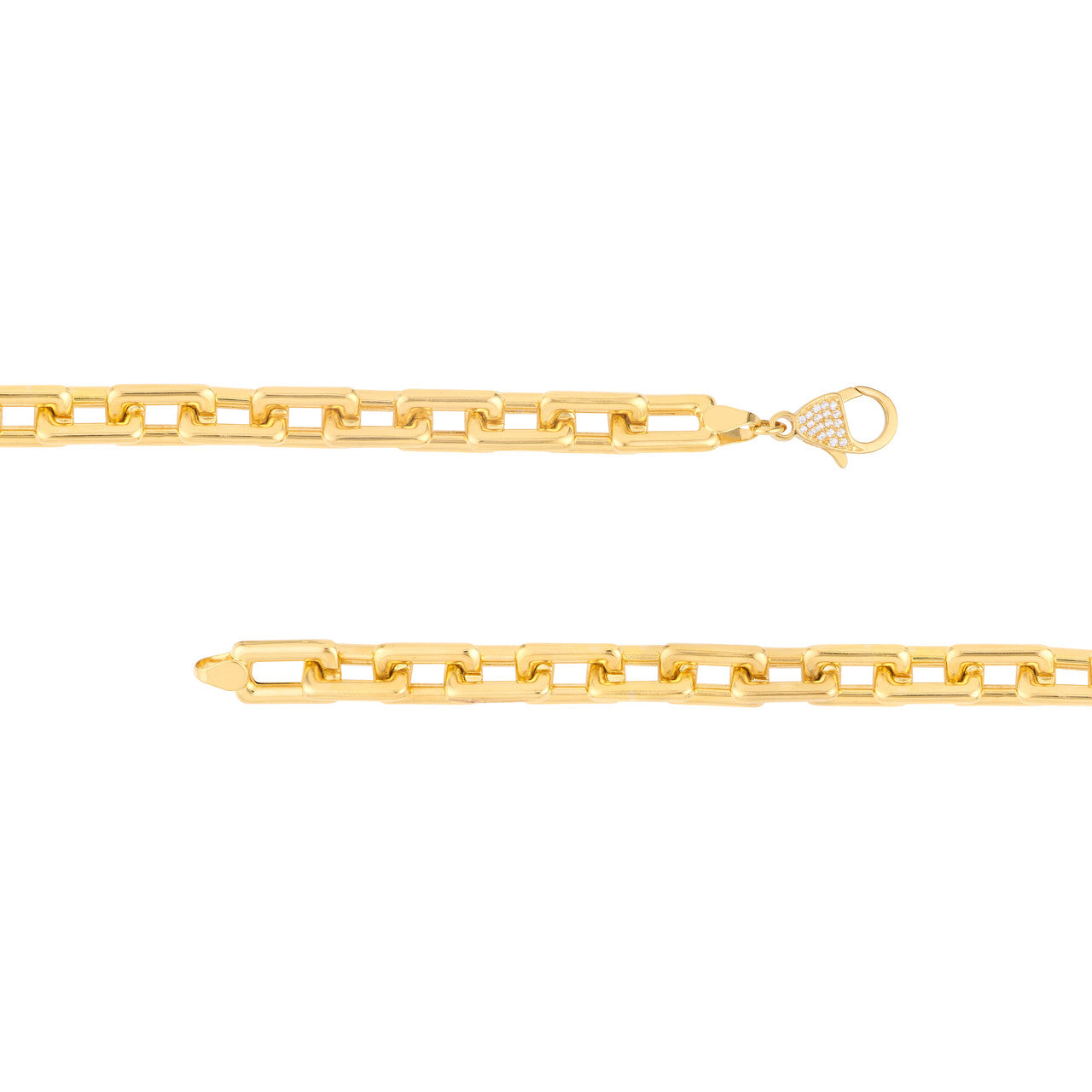14K gold chunky link bracelet, close-up of the diamond lock clasp