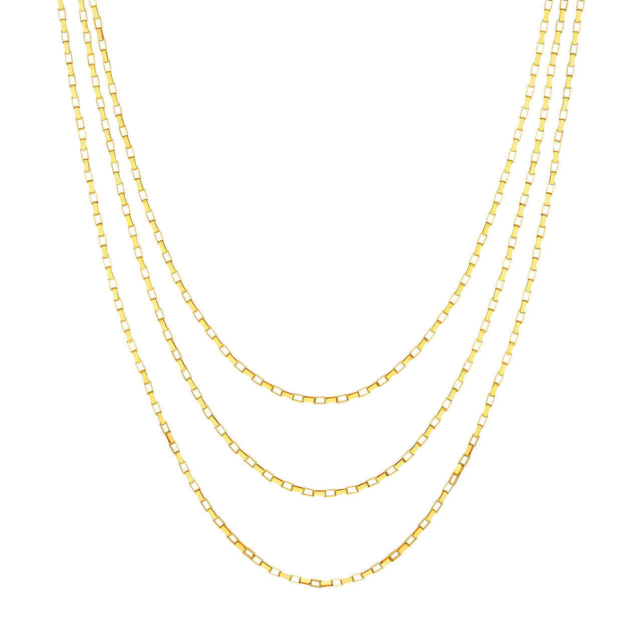 Triple Graduated Box Link Gold Necklace