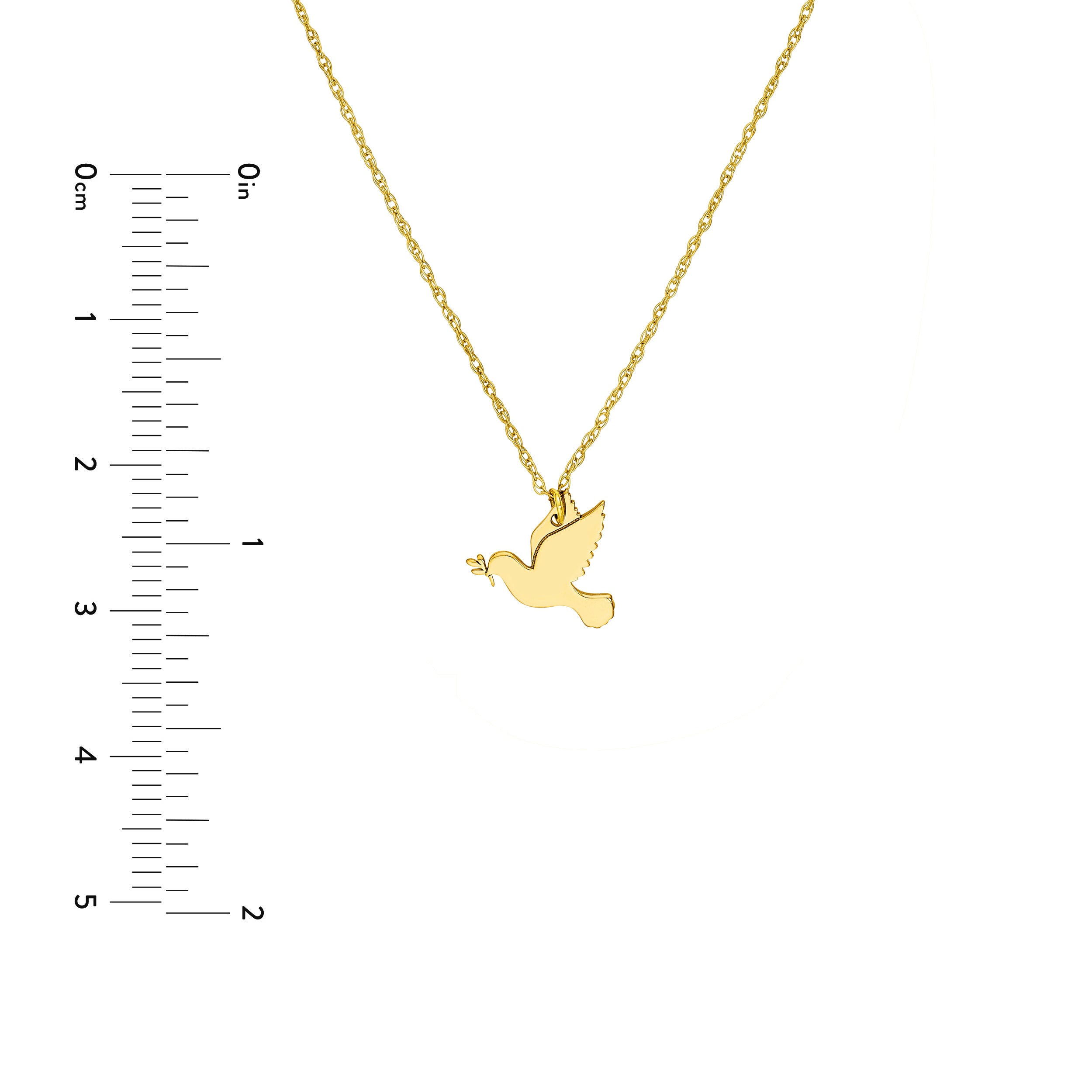 14K gold mini dove pendant necklace, side view