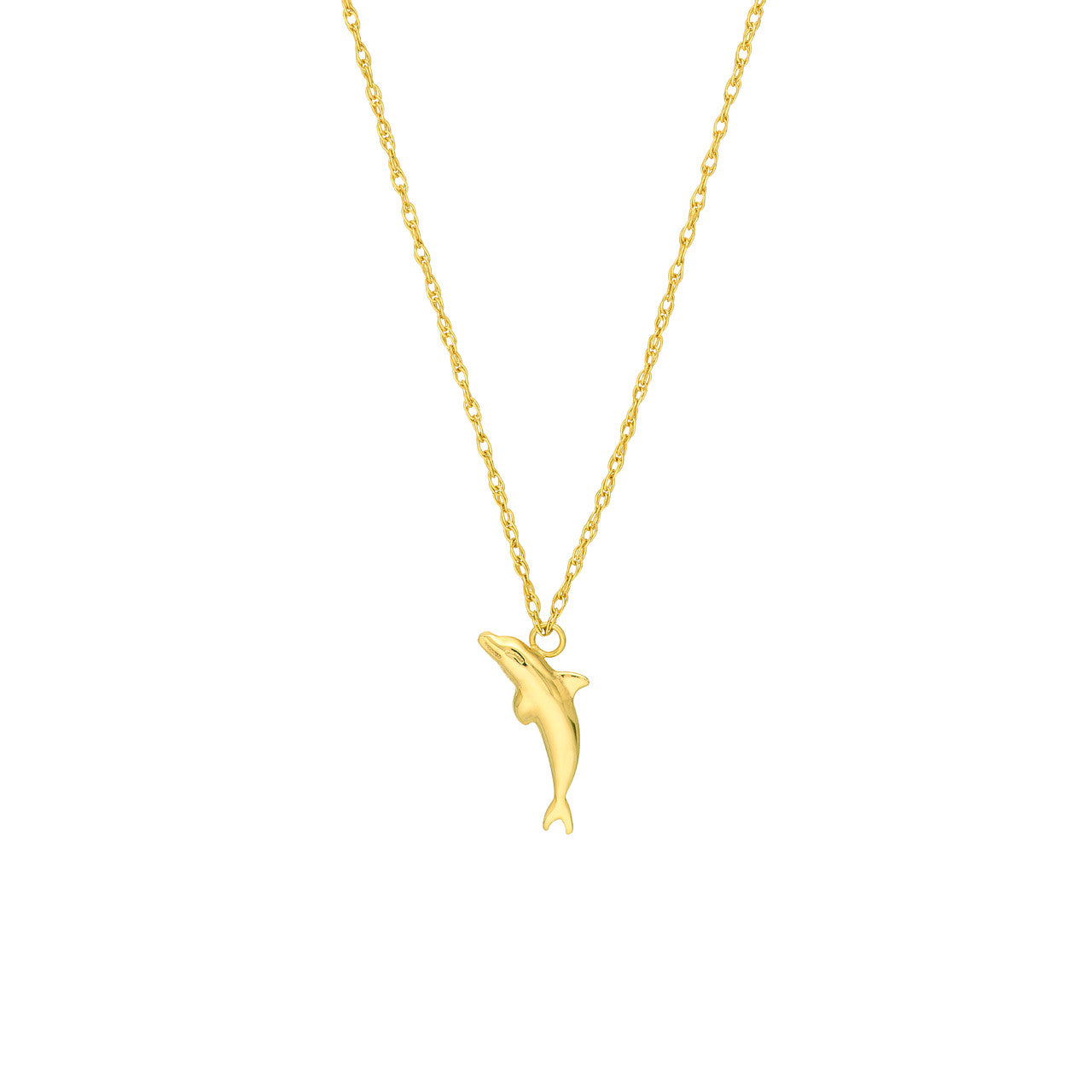 14K gold dolphin necklace with a dolphin-shaped pendant
