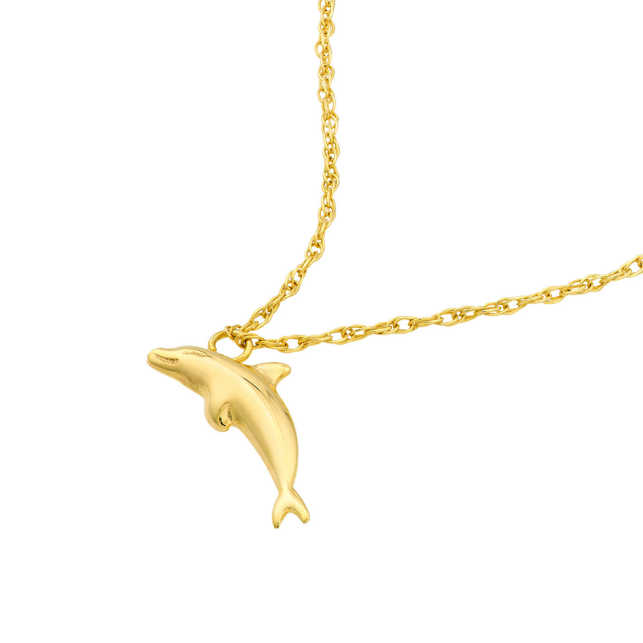 14K gold dolphin necklace, delicate design with adjustable chain