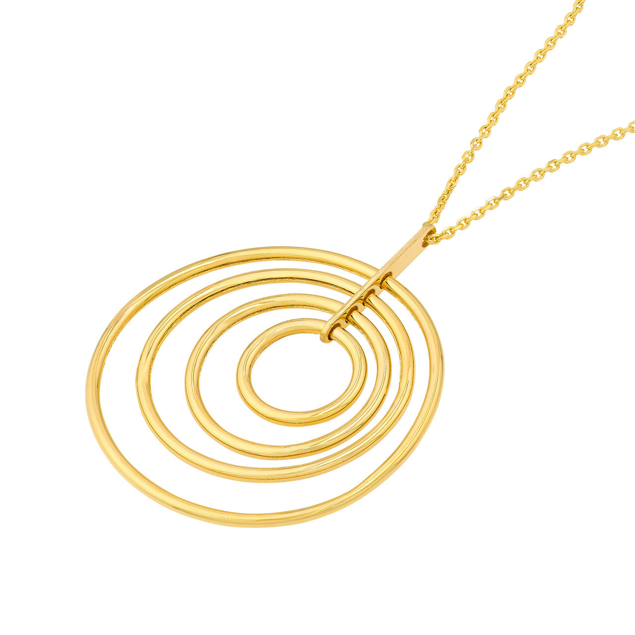 14K gold concentric circle pendant necklace, polished finish