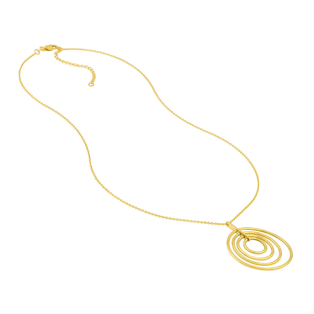 14K gold concentric circle pendant necklace, detail view
