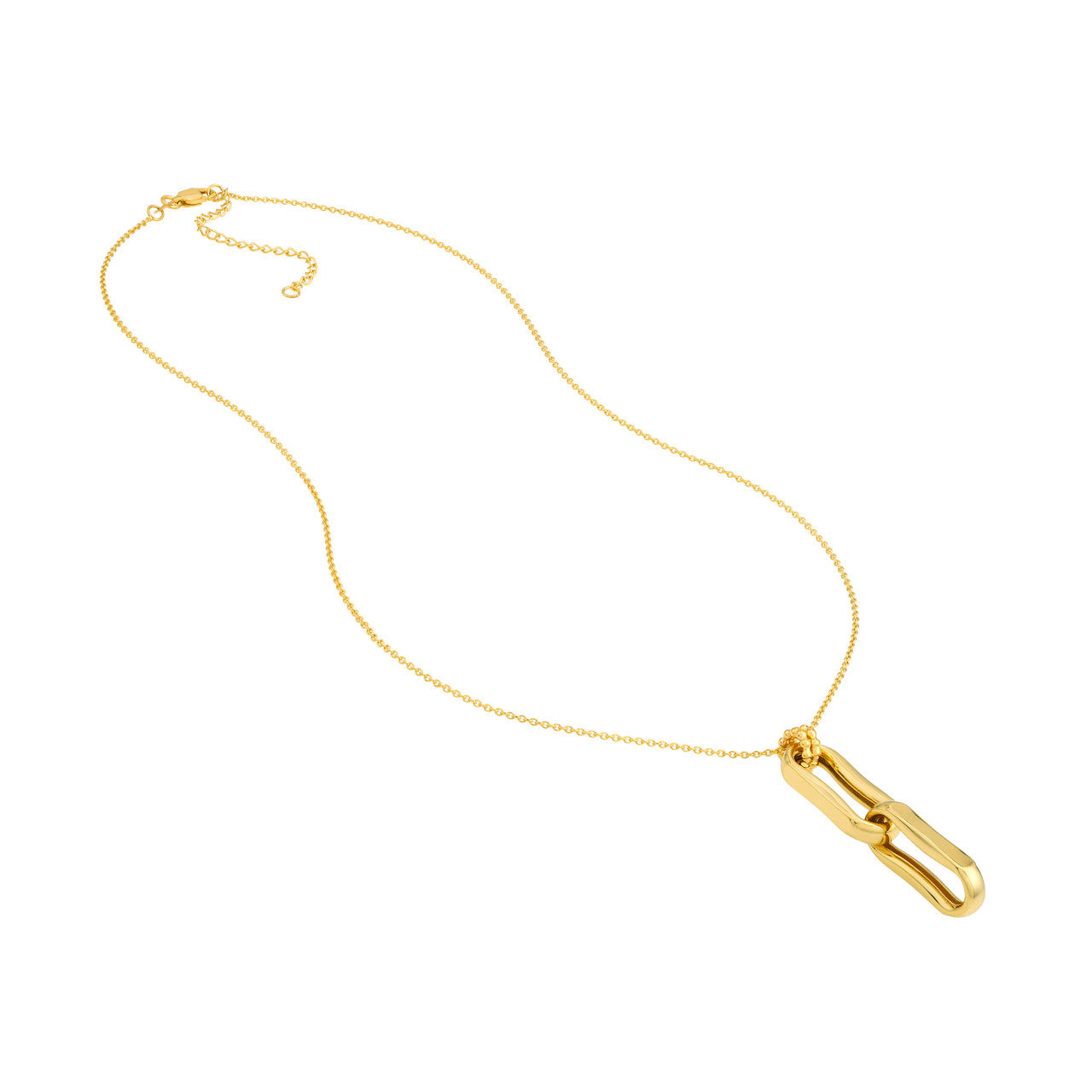 14K gold double oval link pendant necklace, polished finish, alternate view